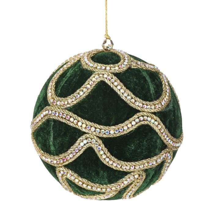 Shop For 5 inch Jewel Chain Velvet Ball Ornament: Dark Green