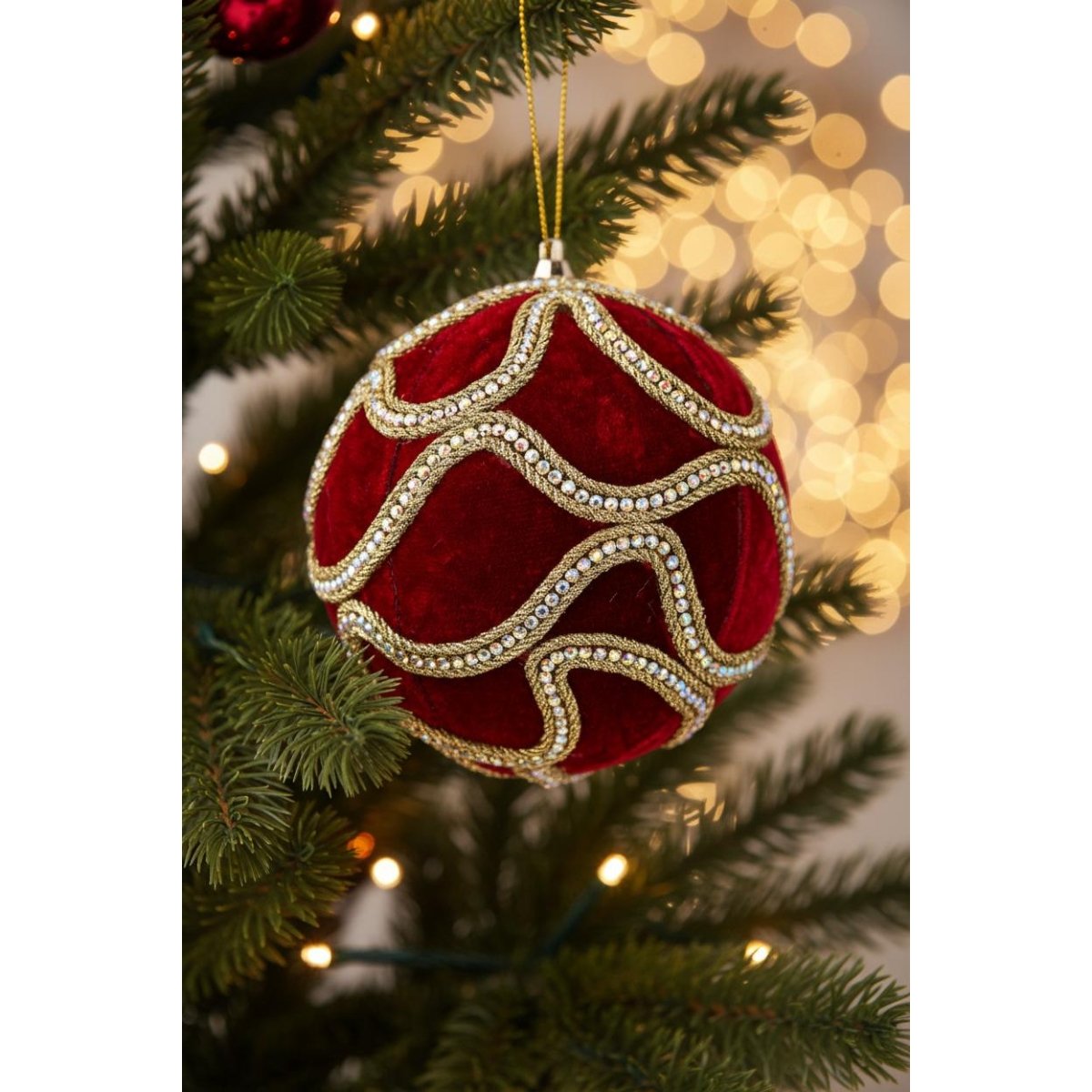 Shop For 5 inch Jewel Chain Velvet Ball Ornament: Red
