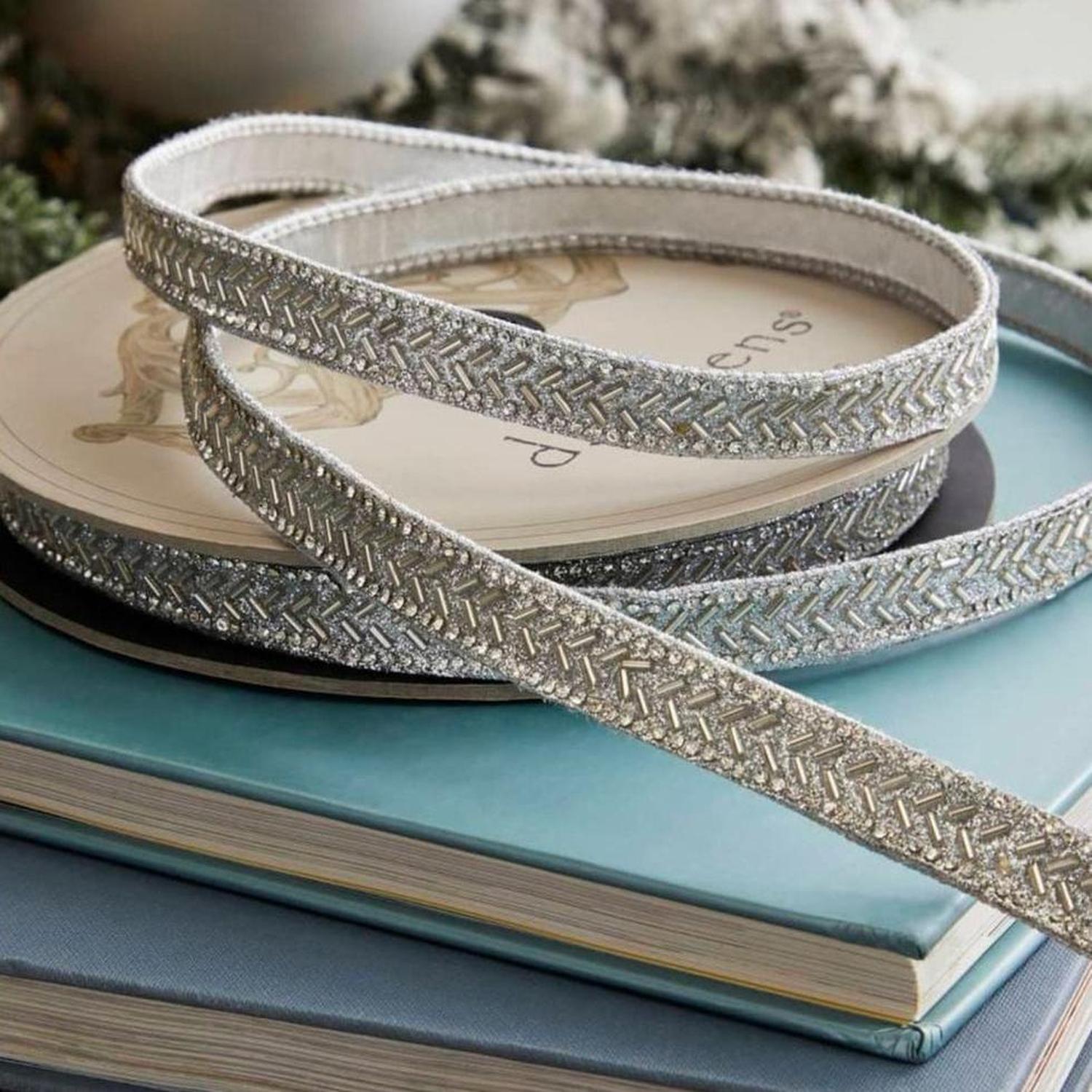 .5" Silver Bead Chevron Ribbon
