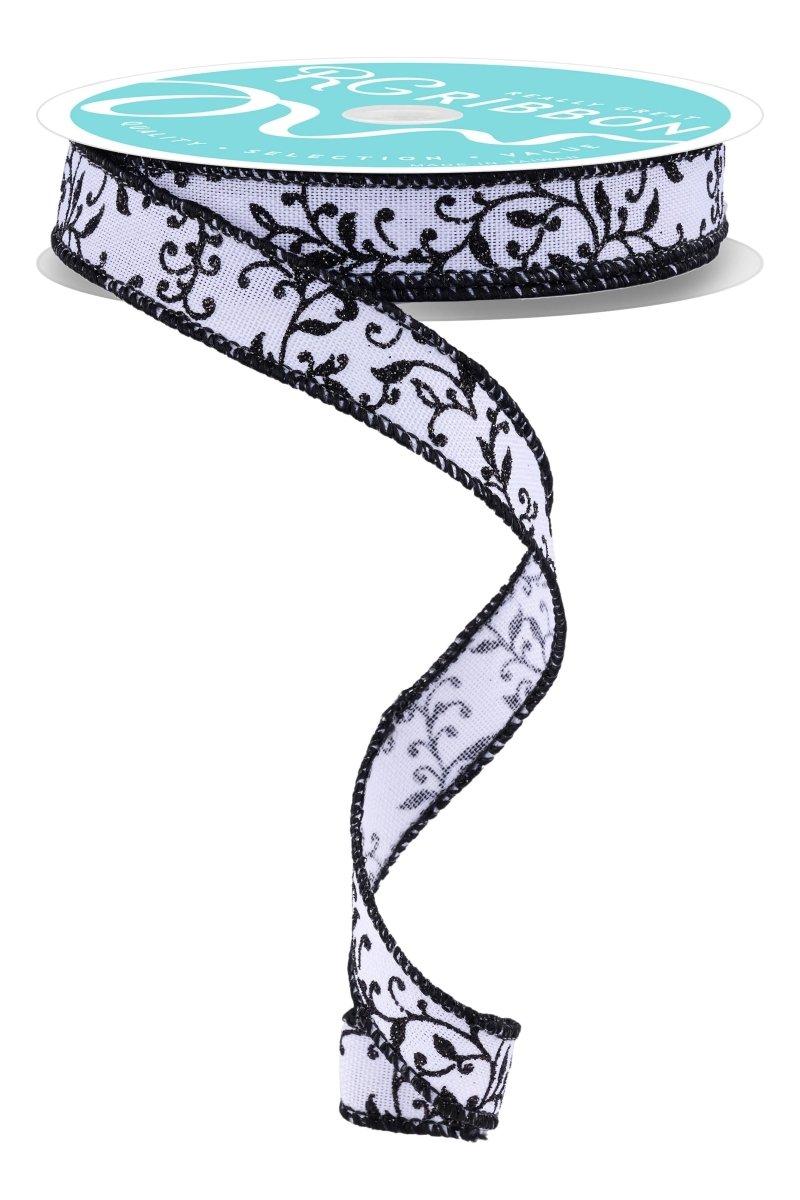 Shop For 5/8" Glitter Mini Leaf Vines Ribbon: White/Black (10 Yards)