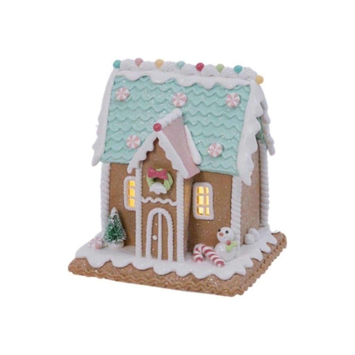 5.8" Lighted Pastel Holiday Gingerbread House