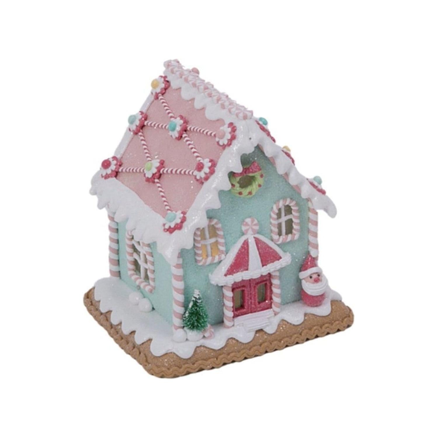 5.8" Lighted Pastel Holiday Gingerbread House