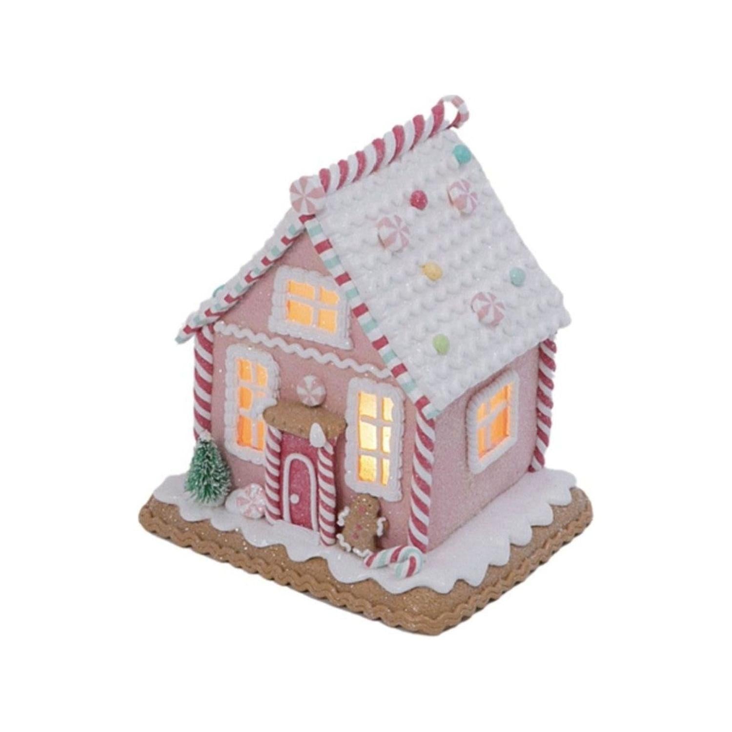 5.8" Lighted Pastel Holiday Gingerbread House