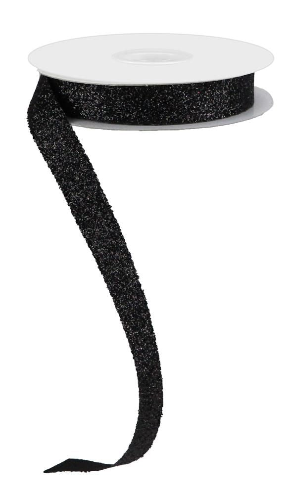 Shop For 5/8in Glitter on Fabric Ribbon: Black (25 Yards)