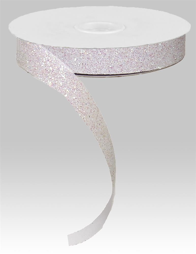 Shop For 5/8in Glitter on Fabric Ribbon: Iridescent White (25 Yards)