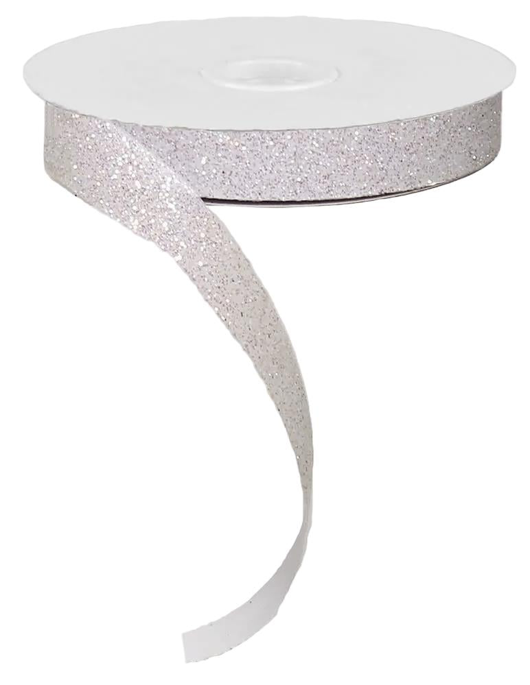 Shop For 5/8in Glitter on Fabric Ribbon: Iridescent White (25 Yards)