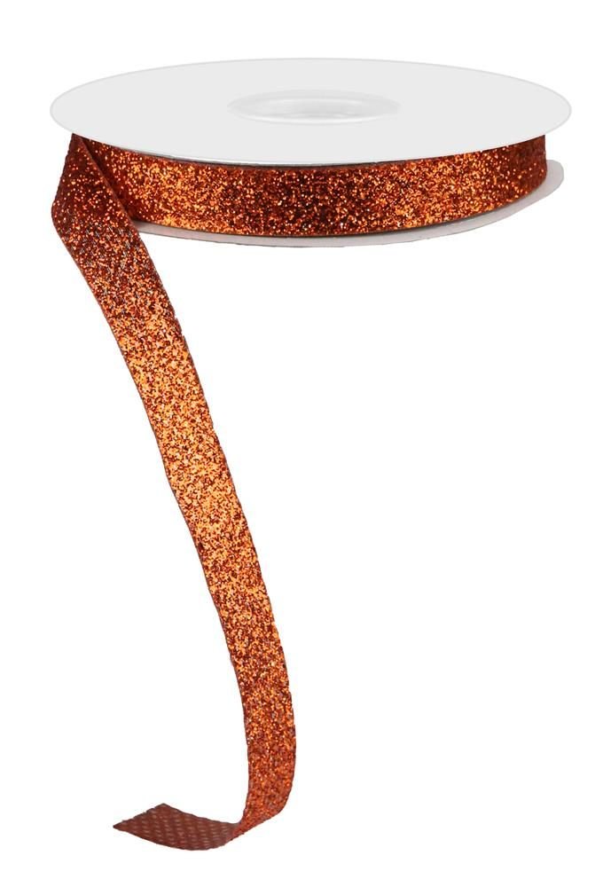 Shop For 5/8in Glitter on Fabric Ribbon: Orange (25 Yards)