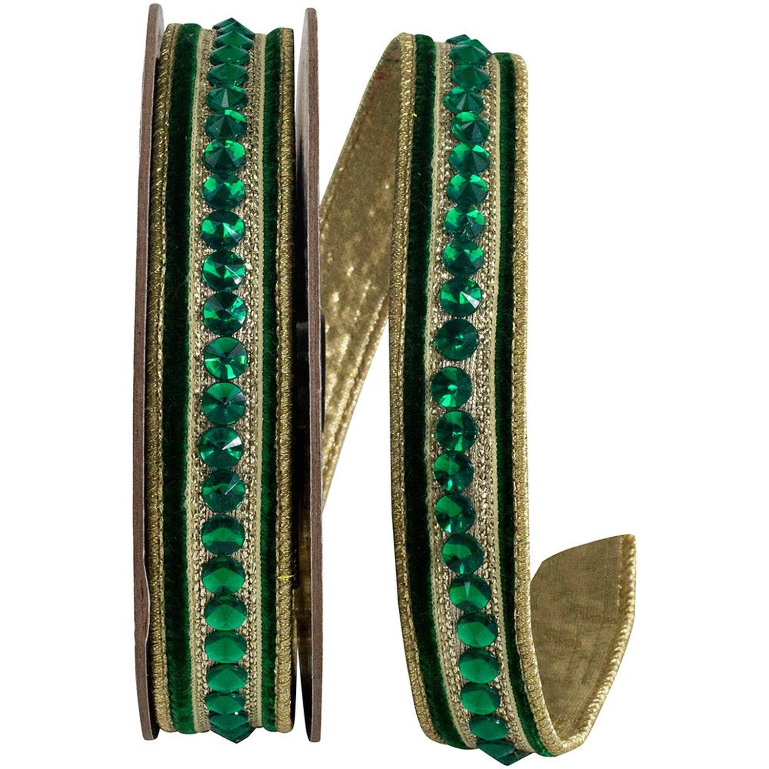 5/8in Metallic Dupioni Jewel Ribbon: Green (5 Yards)