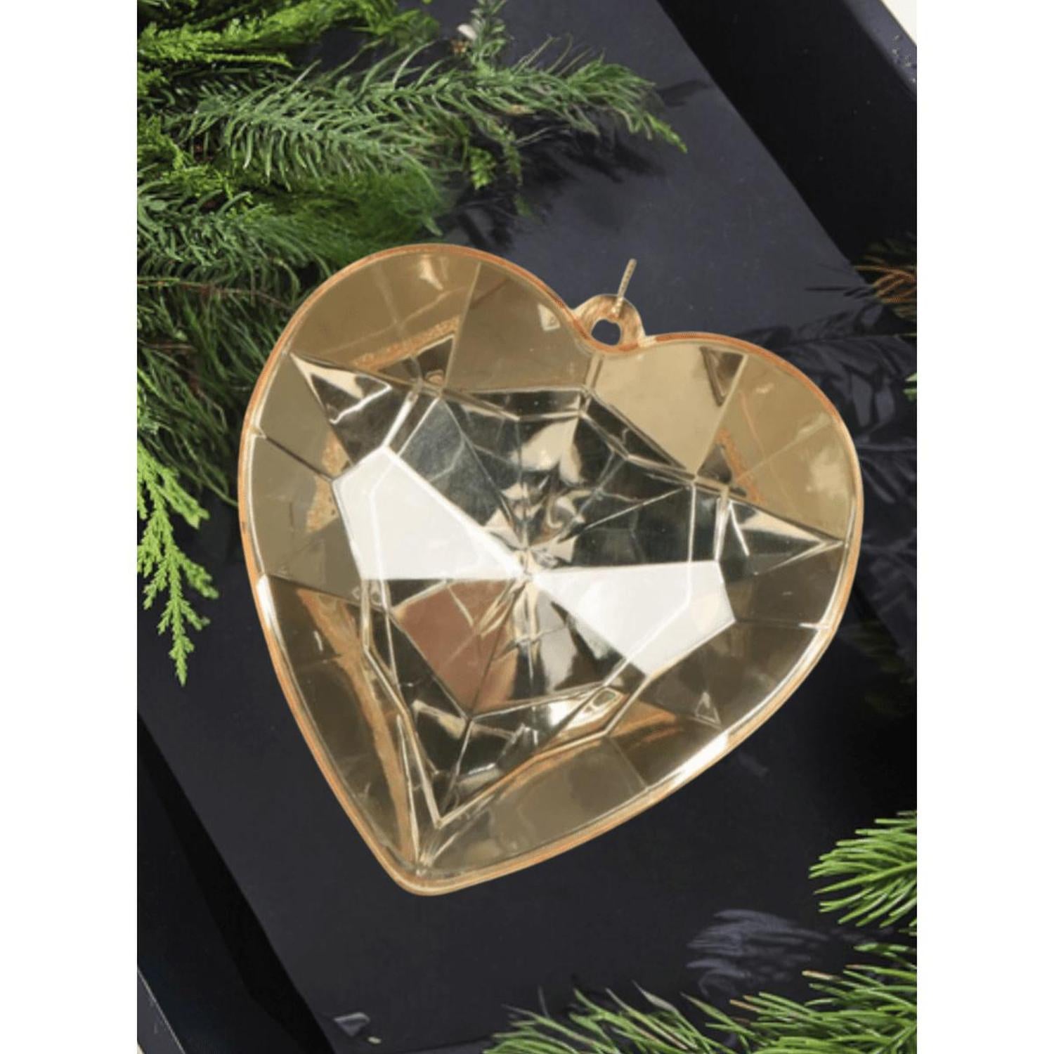 6" Acrylic Heart Jewel Ornament: Gold