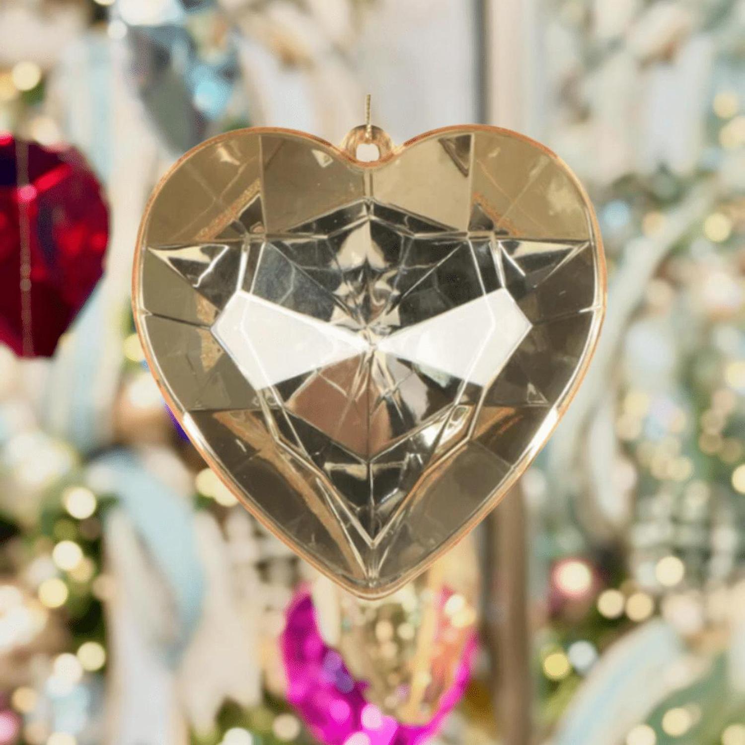 6" Acrylic Heart Jewel Ornament: Gold