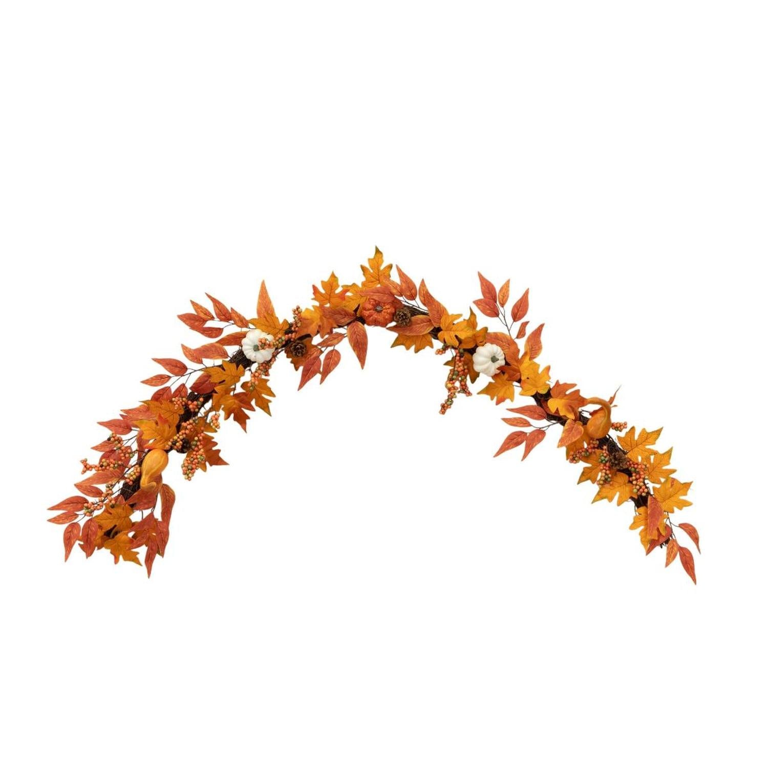 6’ Assorted Autumn Maple Leaves, Pumpkins, Gourds, Berries and Pinecone Artificial Fall Garland