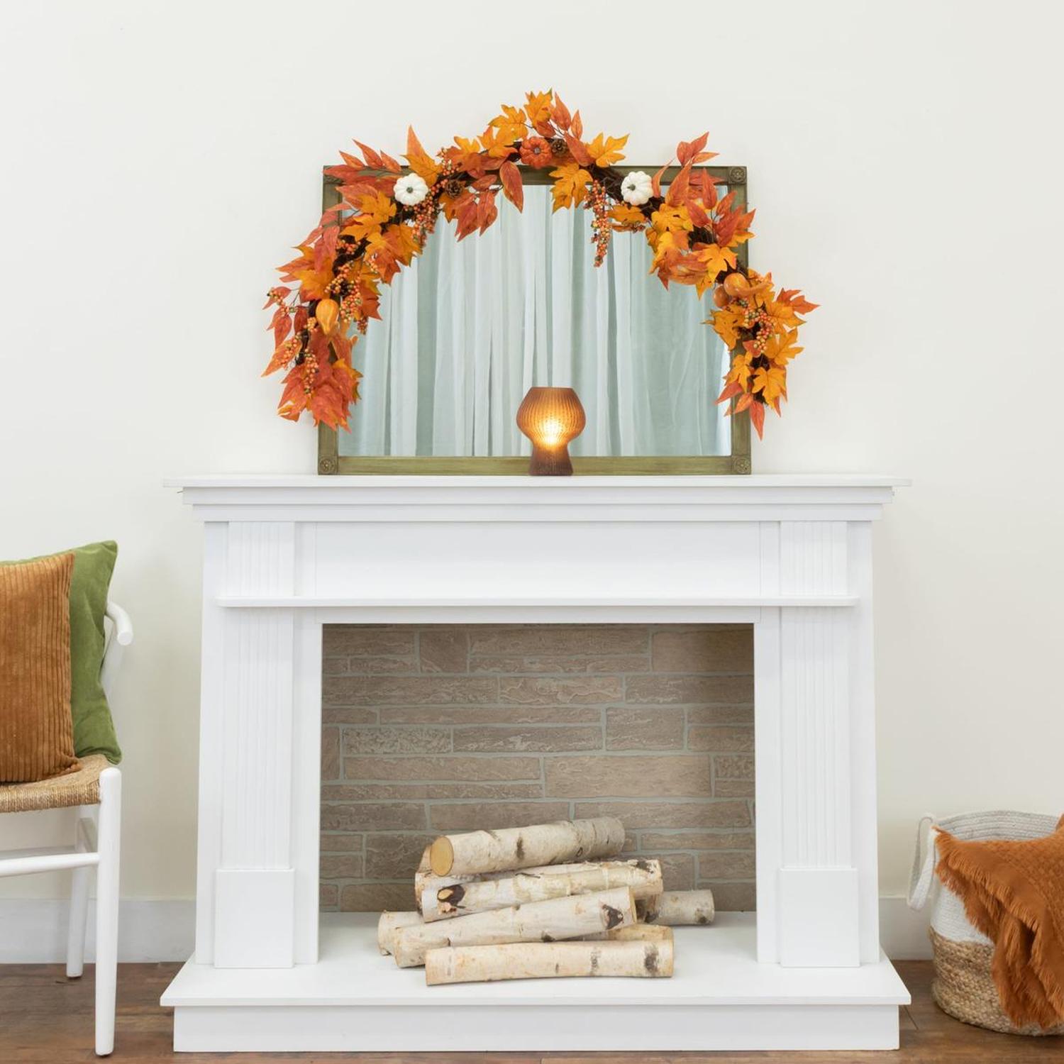 6’ Assorted Autumn Maple Leaves, Pumpkins, Gourds, Berries and Pinecone Artificial Fall Garland