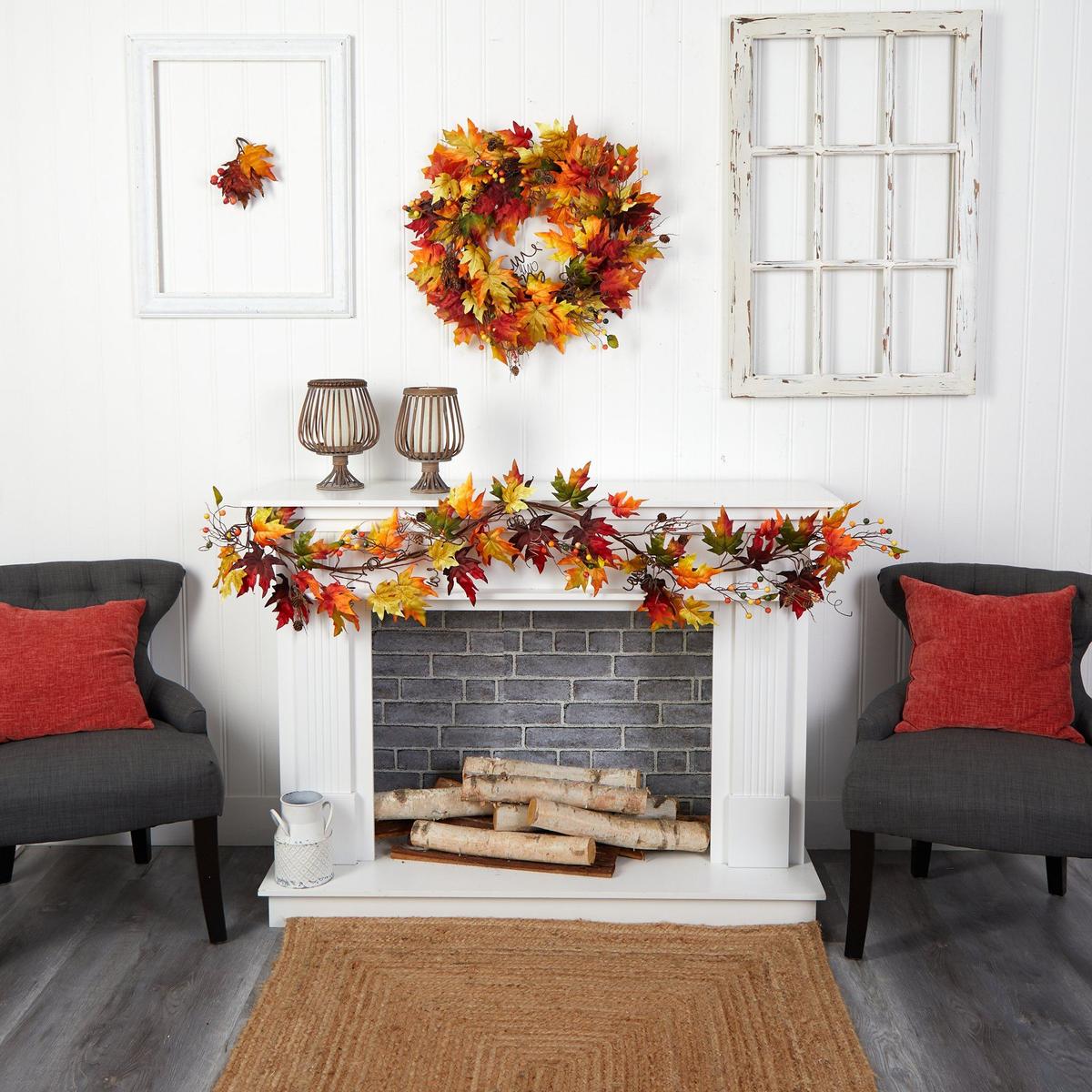 Shop For 6’ Autumn Maple Leaf and Berry Fall Garland