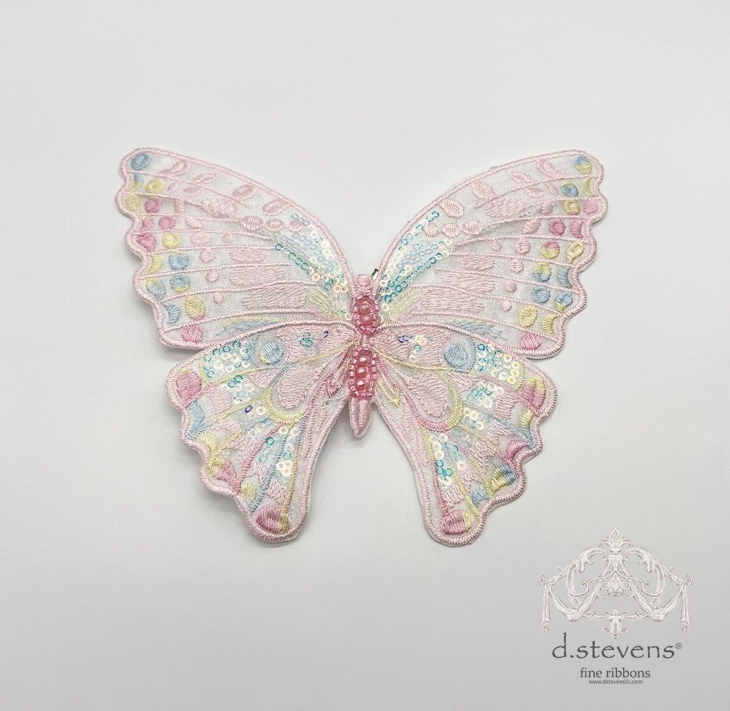 6" Embroidery Pastel Butterfly Clip: Pink