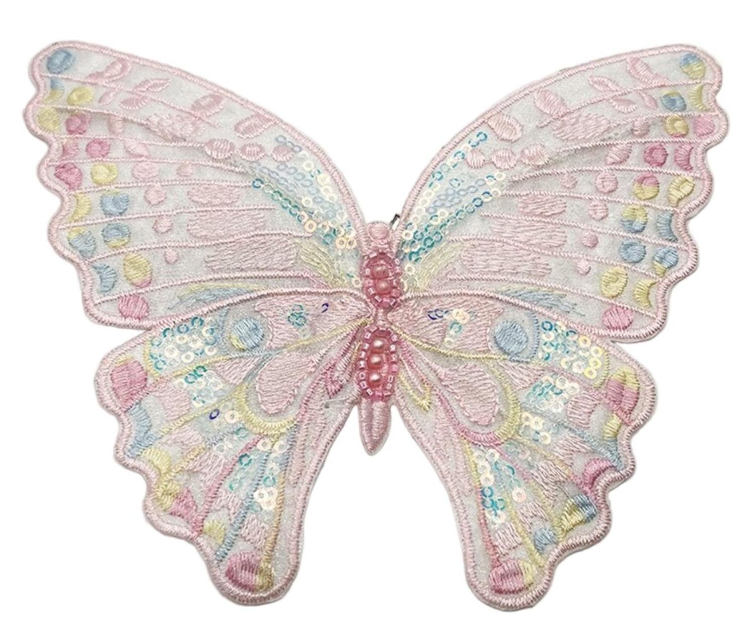 6" Embroidery Pastel Butterfly Clip: Pink