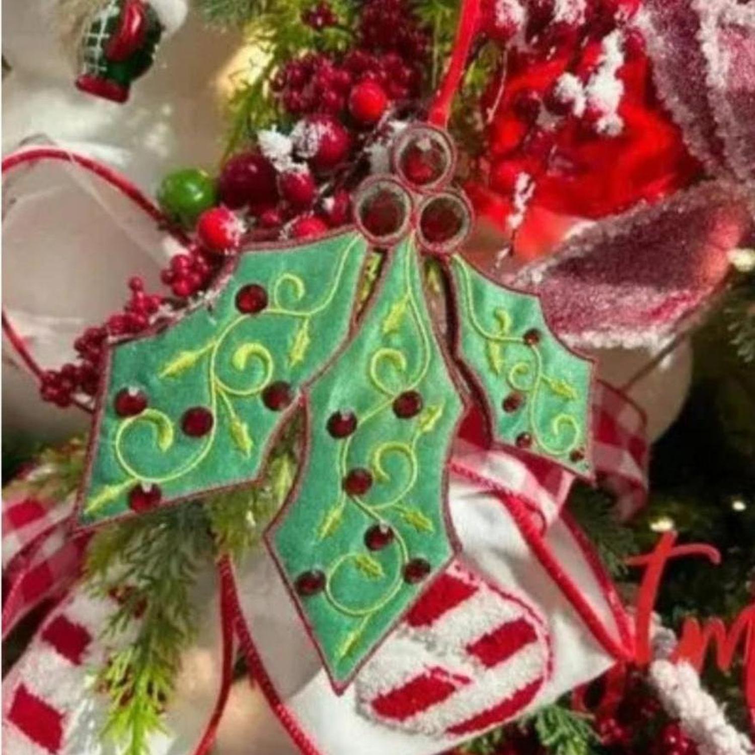 6" Felt Holly Jewel Ornament