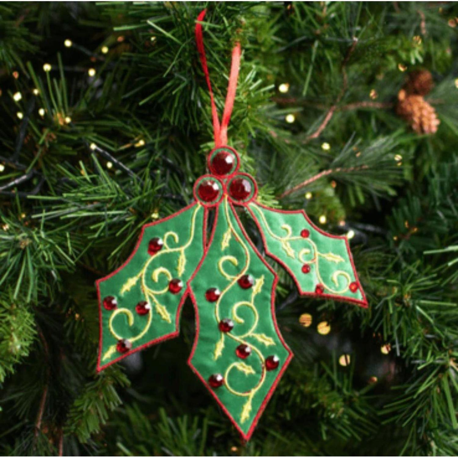 6" Felt Holly Jewel Ornament