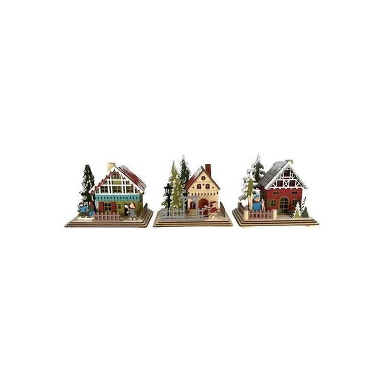 6" Lighted Laser Cut Wood Houses