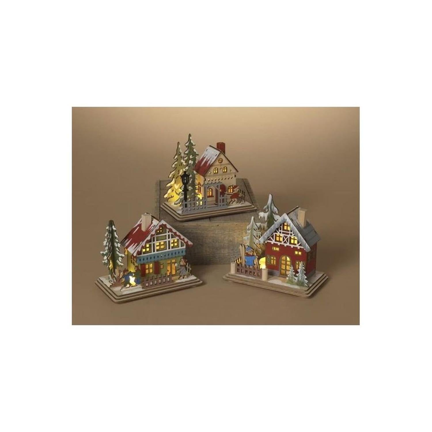 6" Lighted Laser Cut Wood Houses