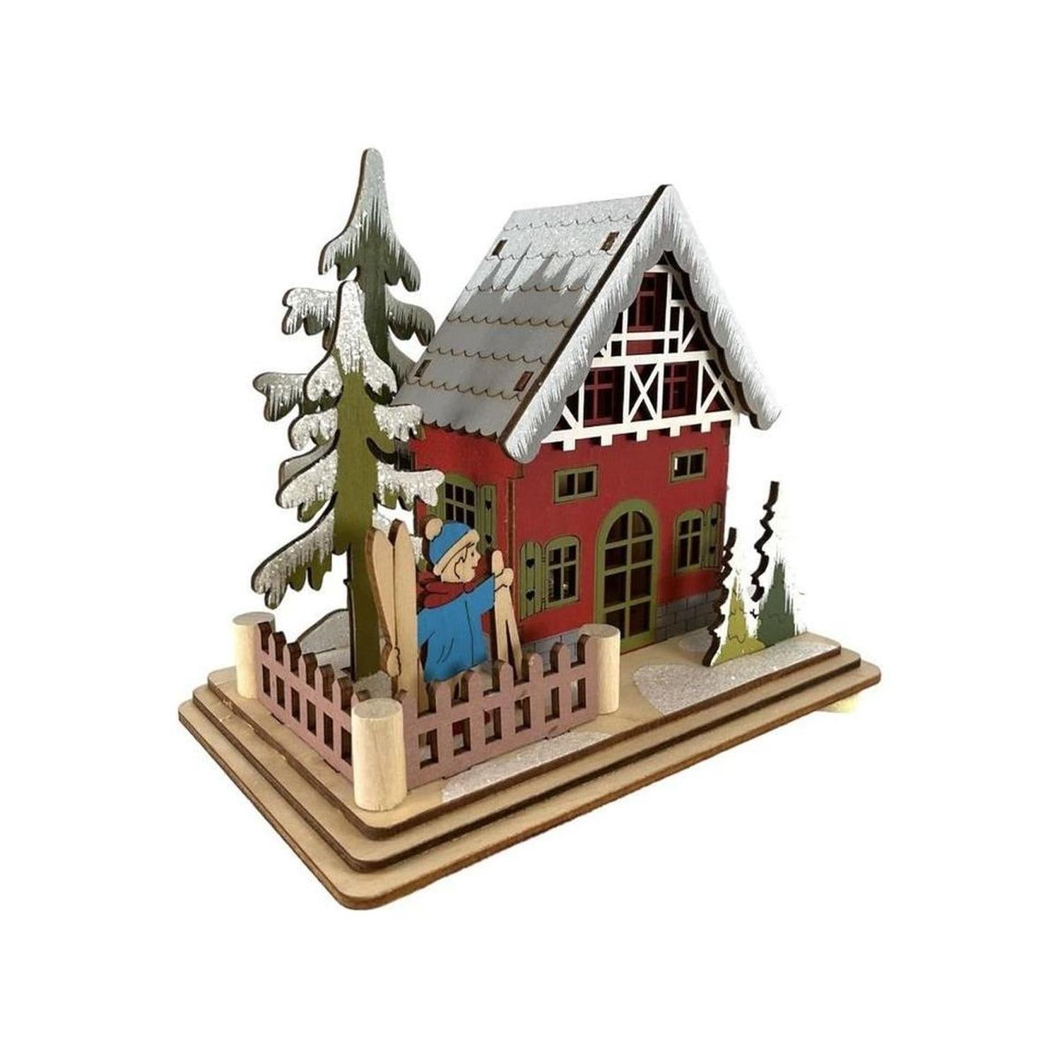 6" Lighted Laser Cut Wood Houses