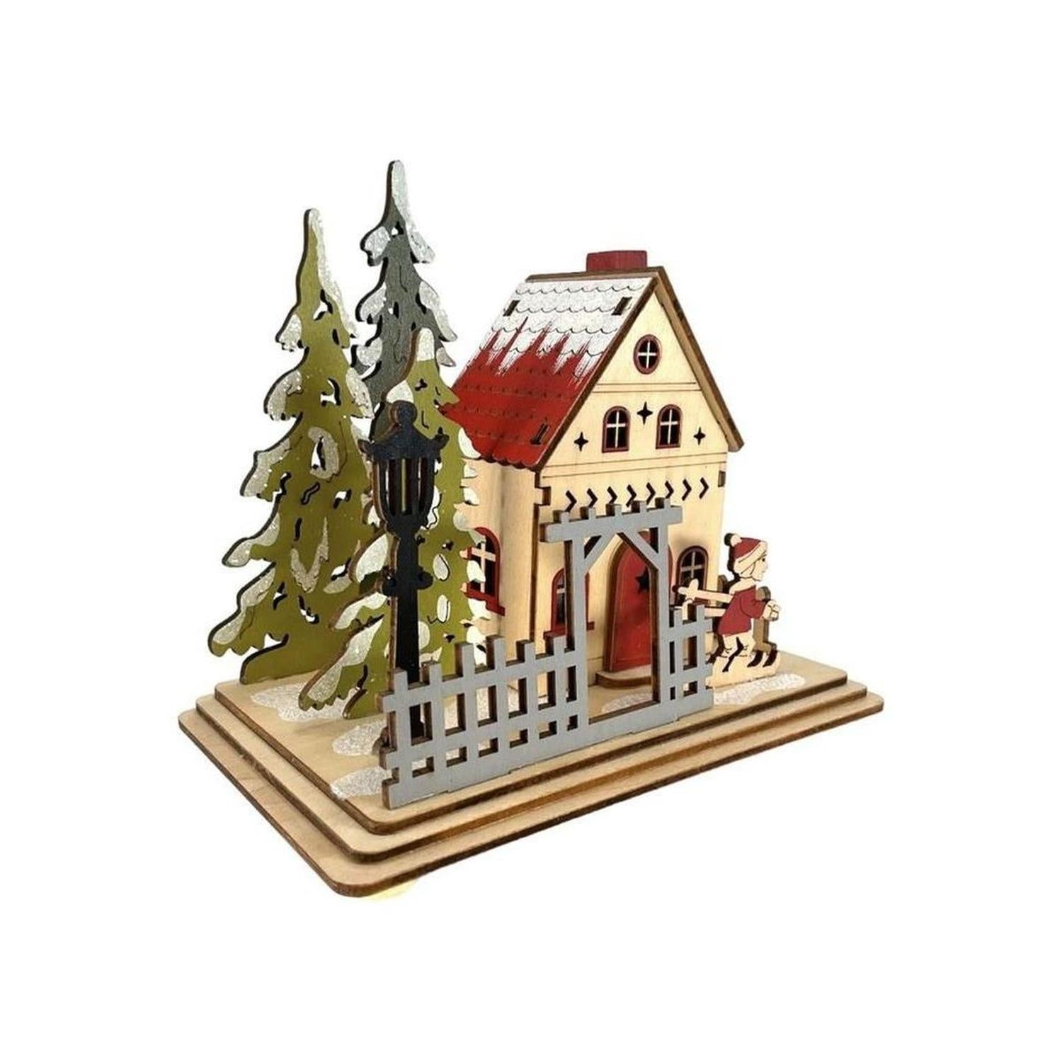 6" Lighted Laser Cut Wood Houses