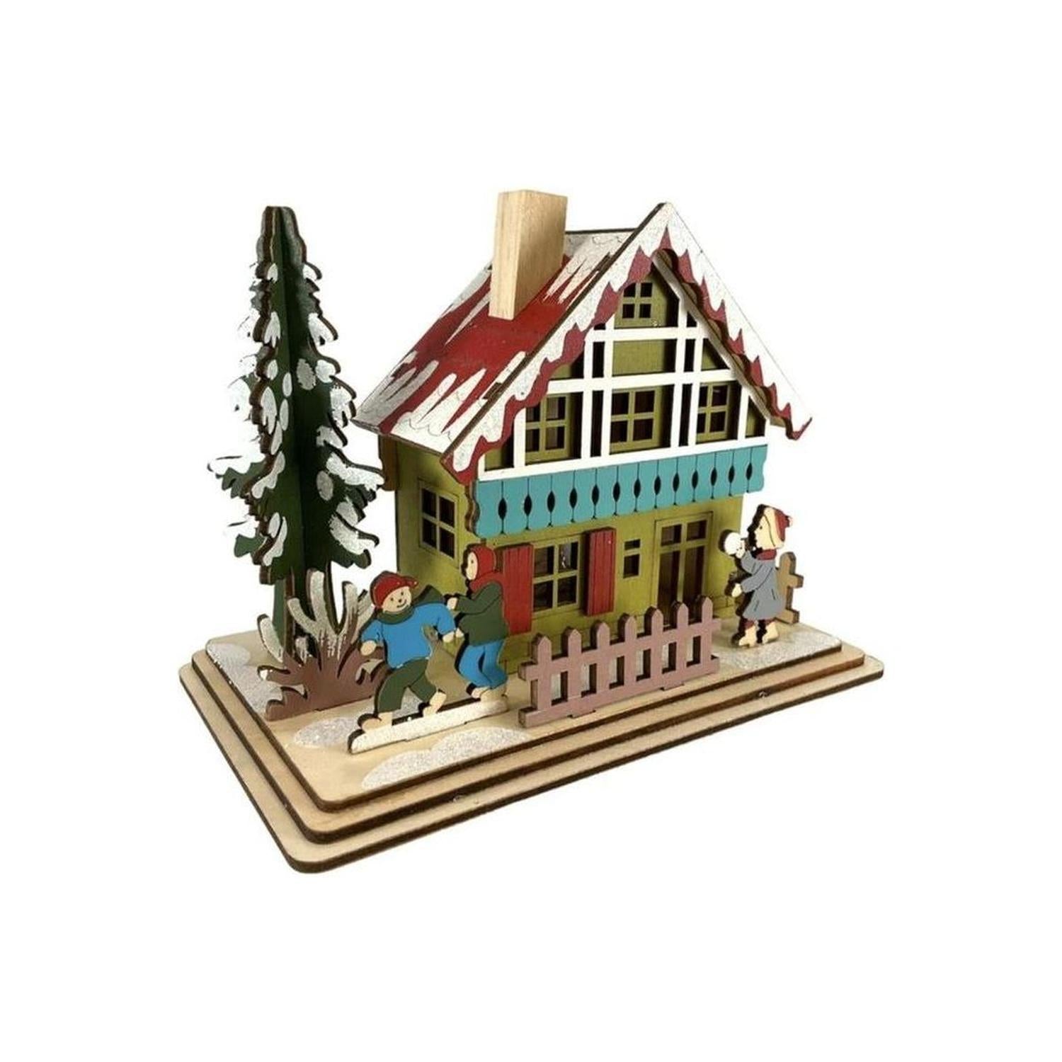 6" Lighted Laser Cut Wood Houses