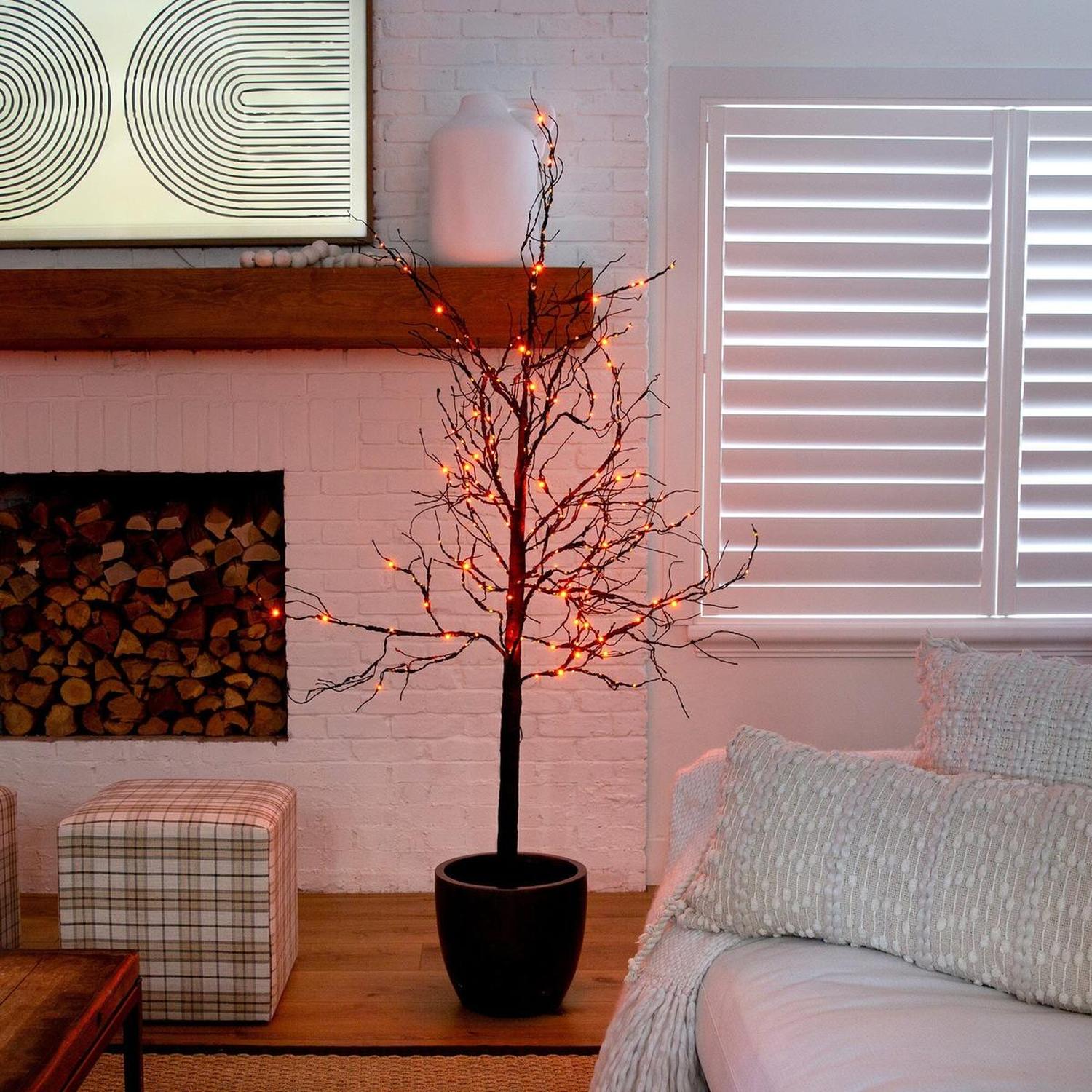 6’ Pre-Lit Halloween Deluxe Black Twig Artificial Tree