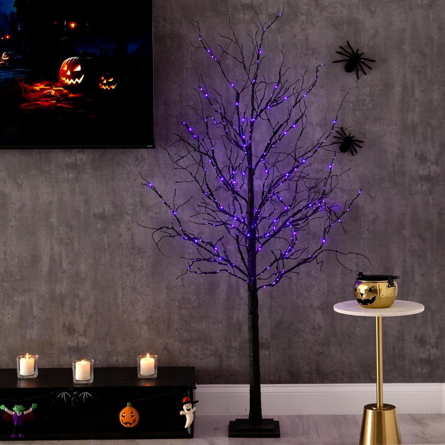 6’ Pre-Lit Halloween Deluxe Black Twig Artificial Tree
