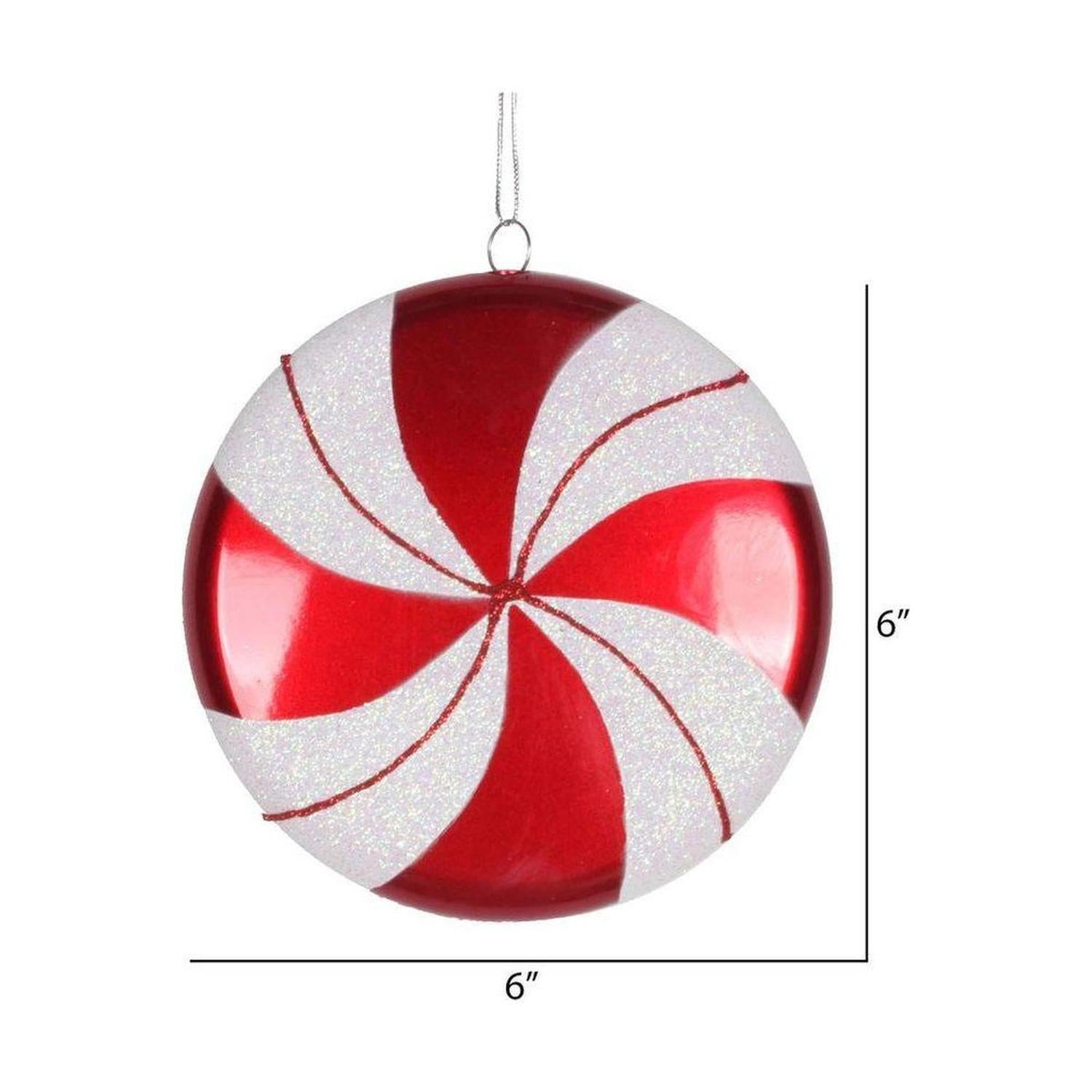 6" Red-White Swirl Flat Candy Christmas Ornament