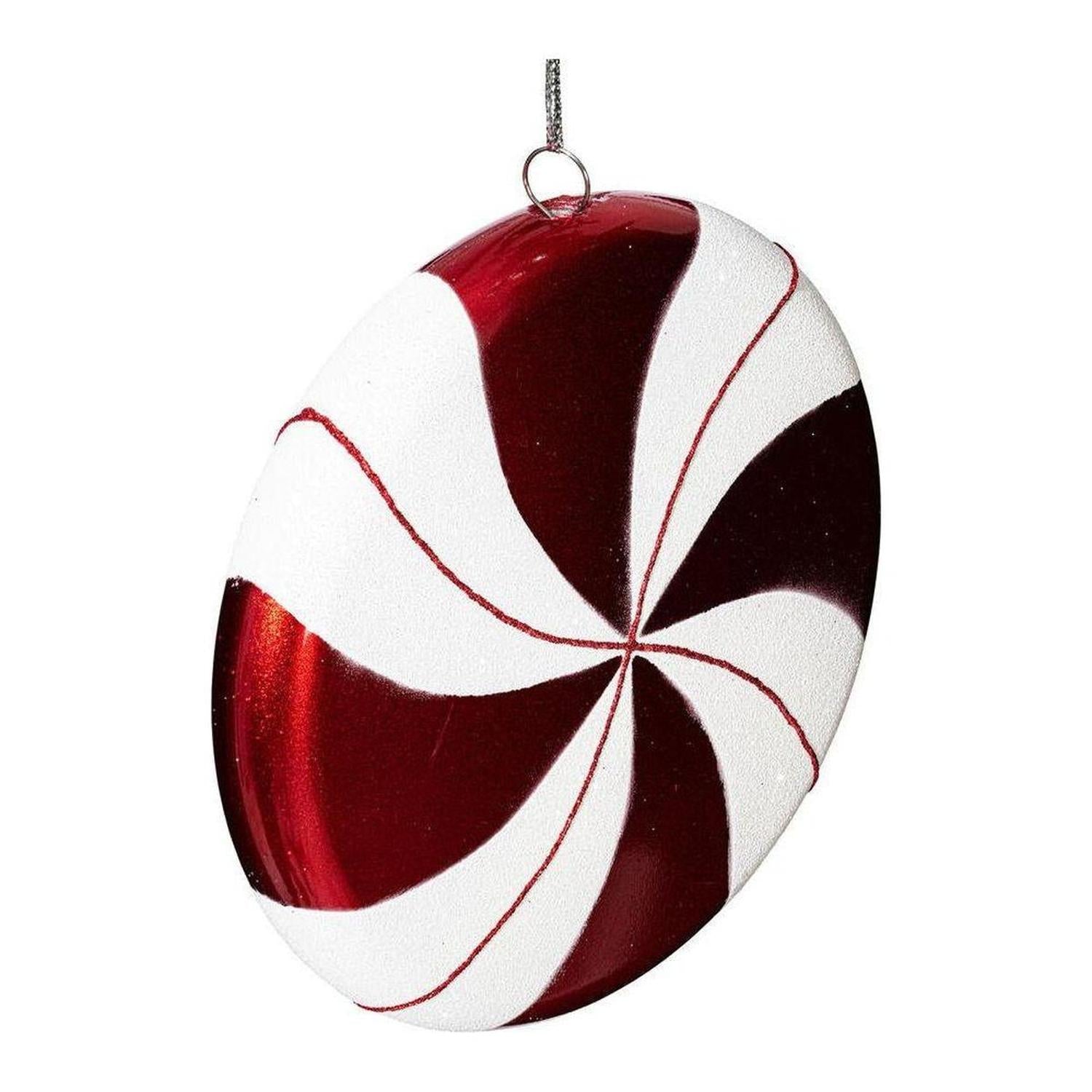 6" Red-White Swirl Flat Candy Christmas Ornament