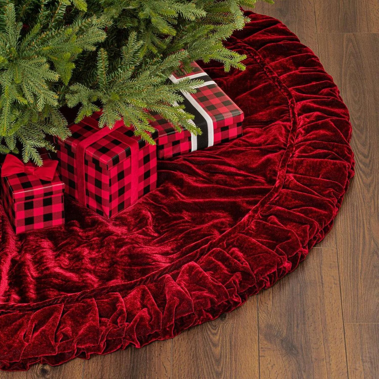 60in Plush Wine Velvet Christmas Tree Skirt