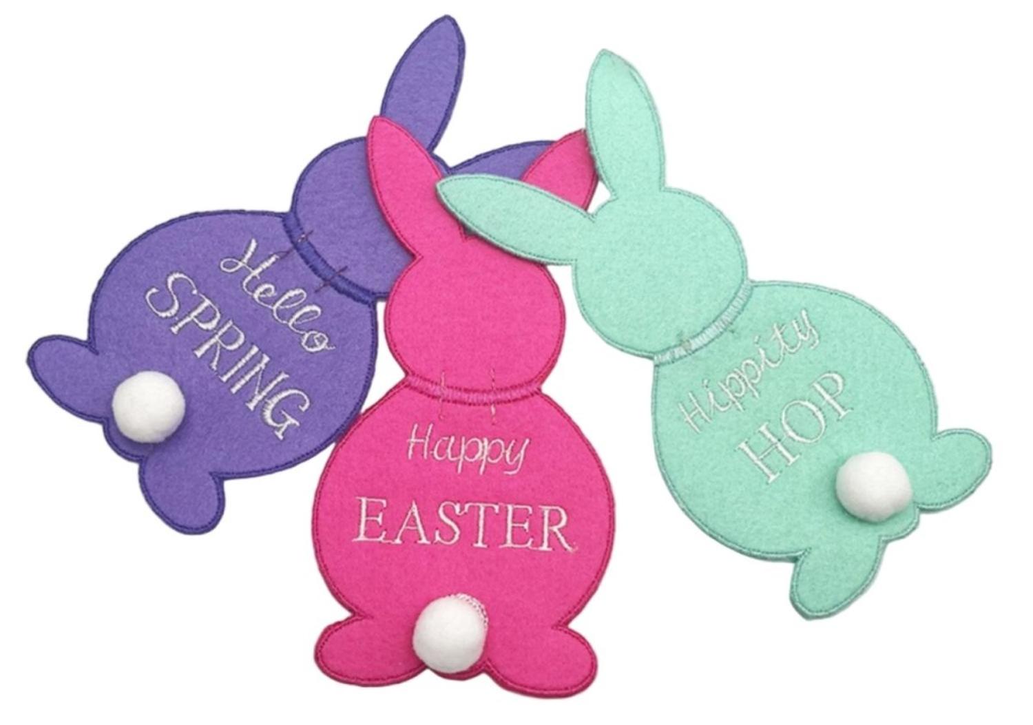 6.5in Felt Embroidery Easter Rabbit Clips (Set of 3)