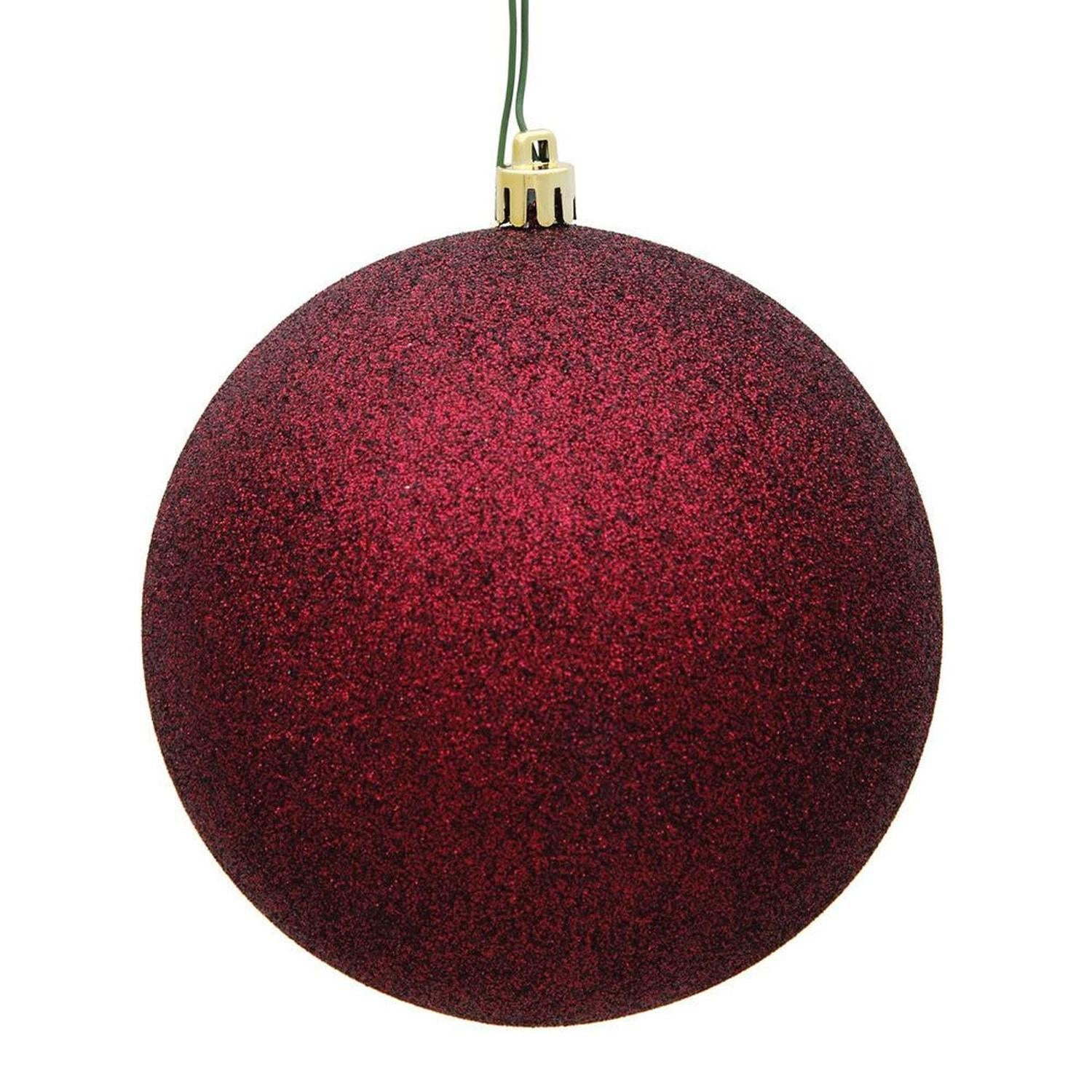6in Burgundy Glitter Christmas Ball Ornament (Set of 4)