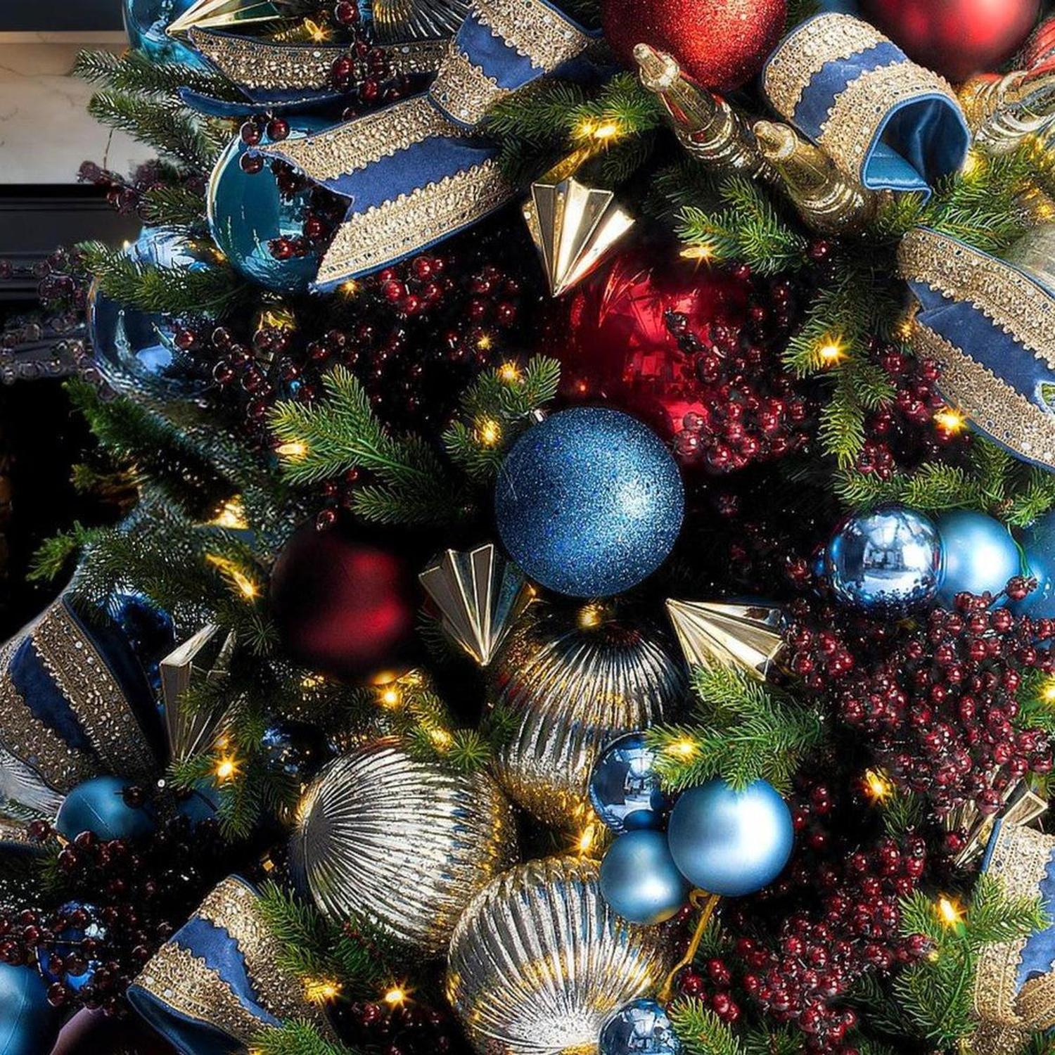 6in Denim Blue Pearl Ball Ornament (4 pack)