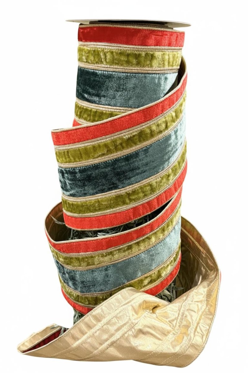 Shop For 6in JME Velvet Stripe Metallic Dupion Ribbon: Red/Green/Apple (10 Yards)