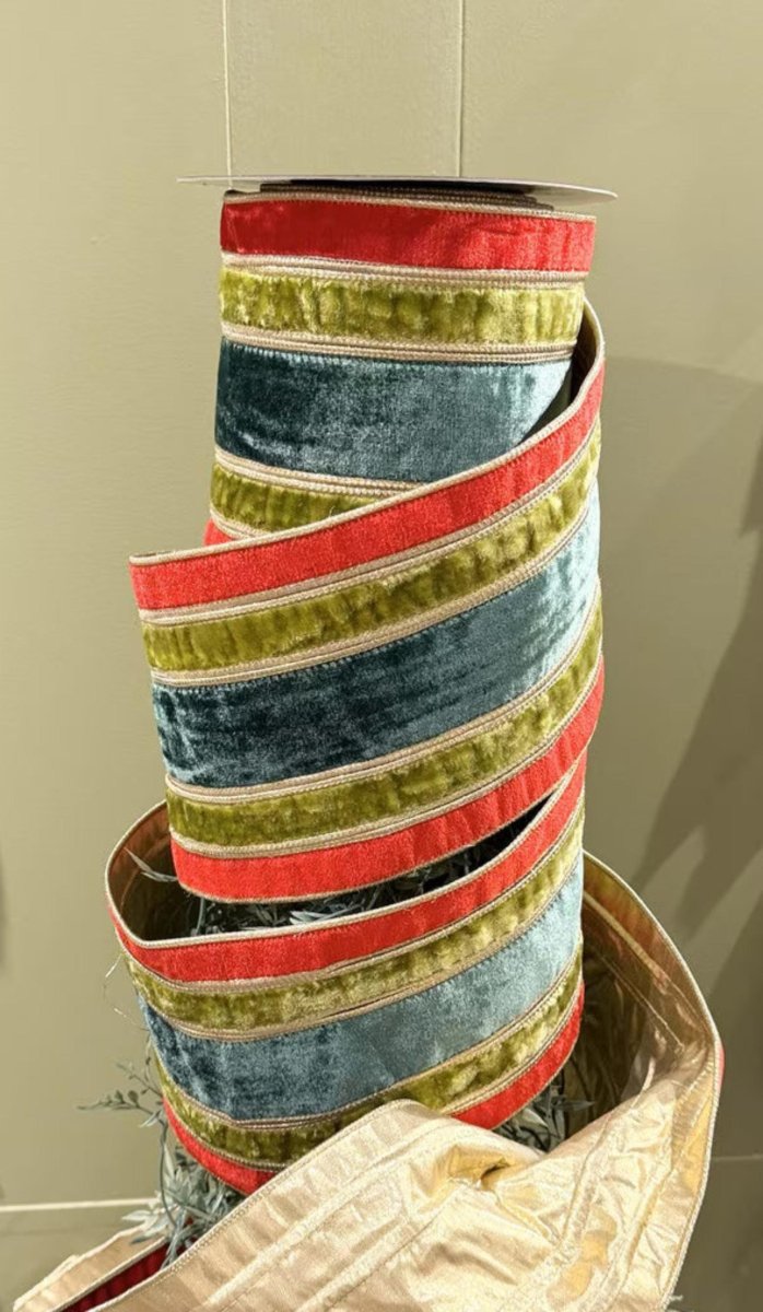 Shop For 6in JME Velvet Stripe Metallic Dupion Ribbon: Red/Green/Apple (10 Yards)