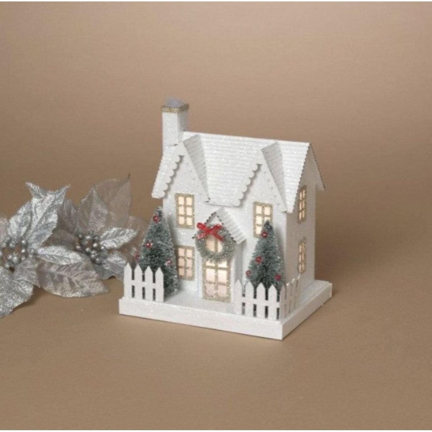 7" Lighted Holiday House with Trees