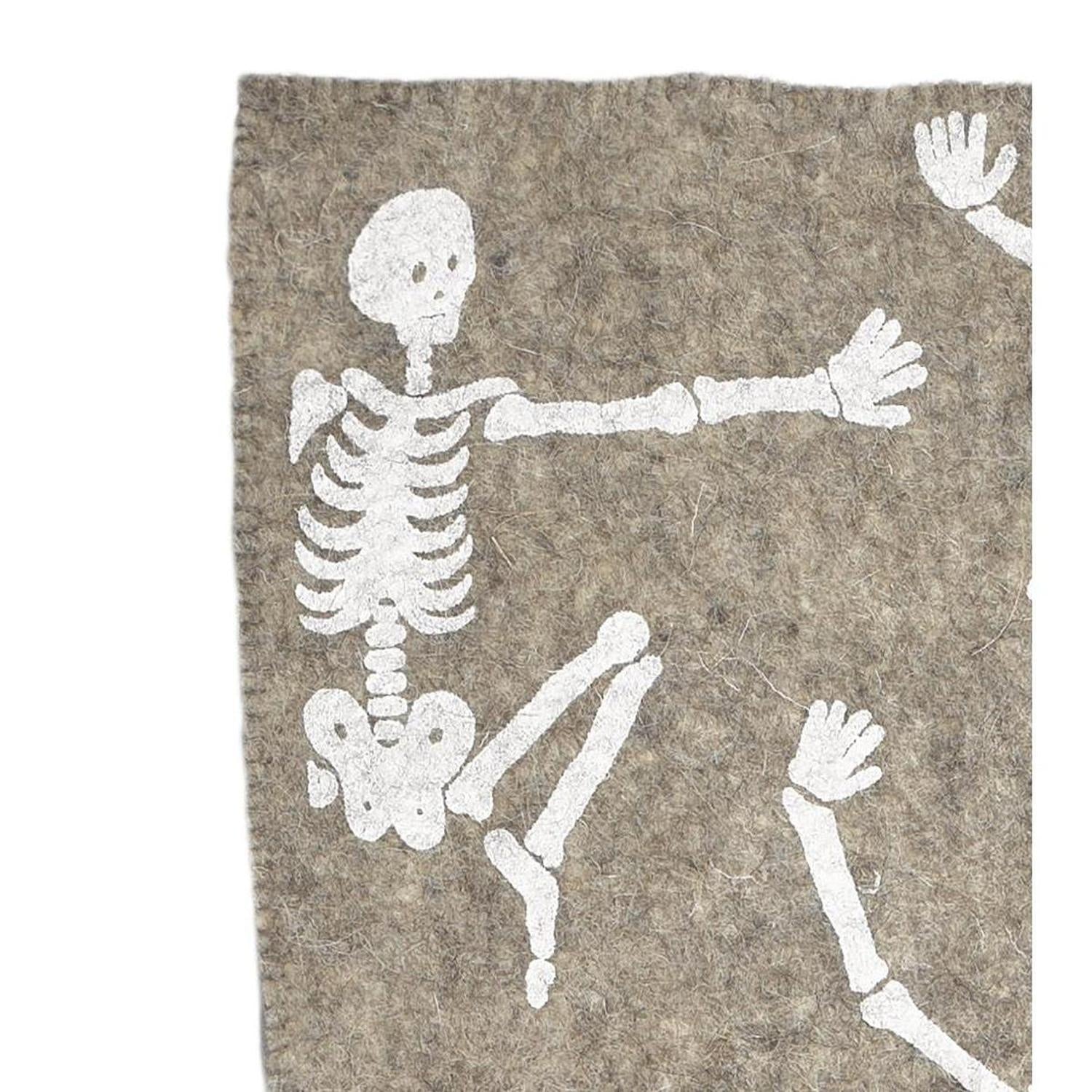 72" Hand Felted Wool Halloween Skeleton Table Runner