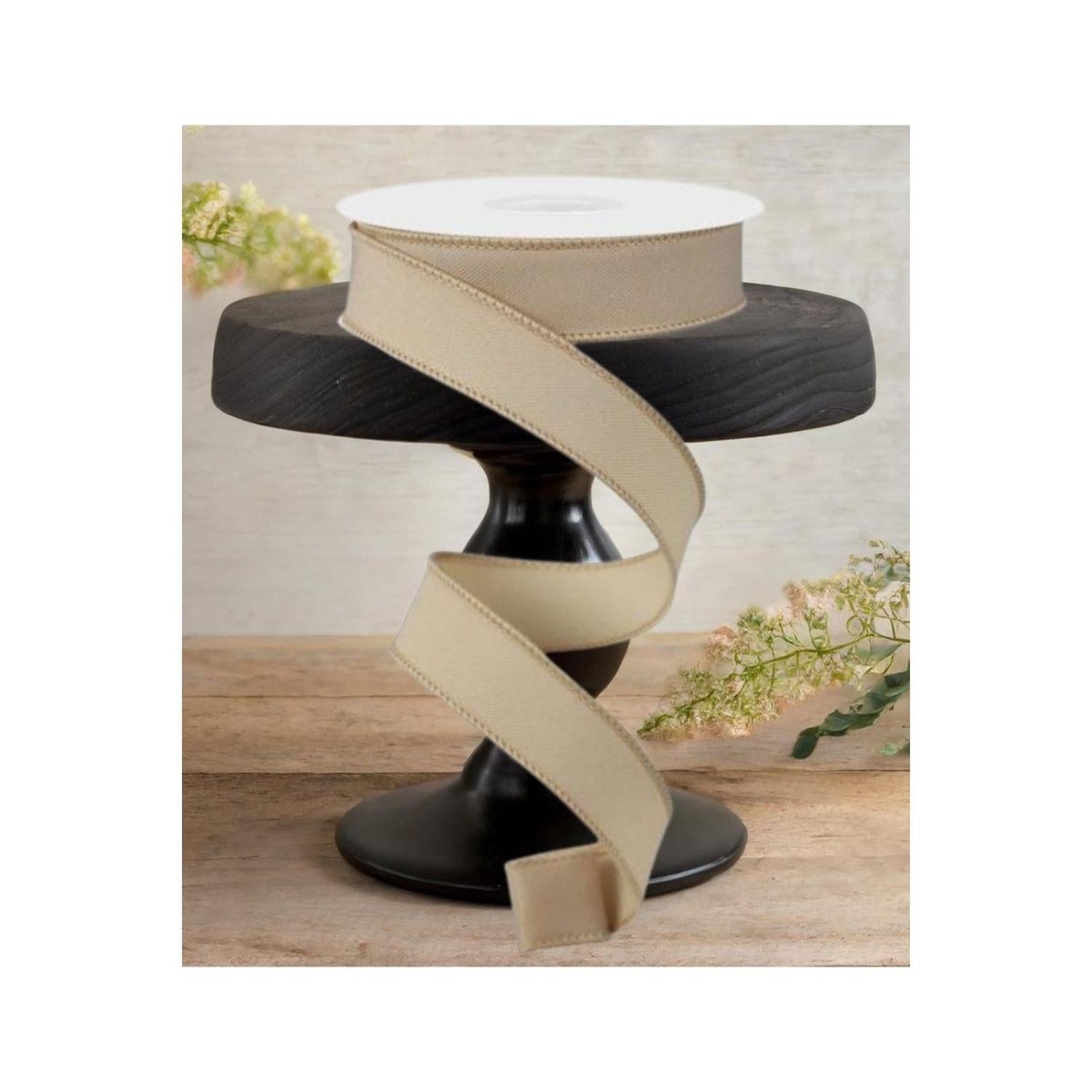 7/8" Diagonal Weave Ribbon: Light Beige (10 Yards)