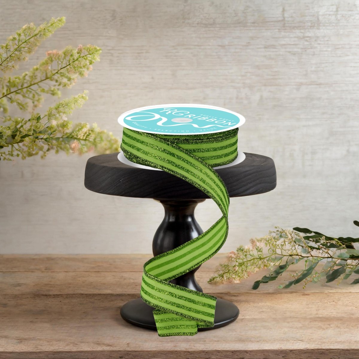 Shop For 7/8" Glitter Vertical Stripe Ribbon: Lime Green (10 Yards)