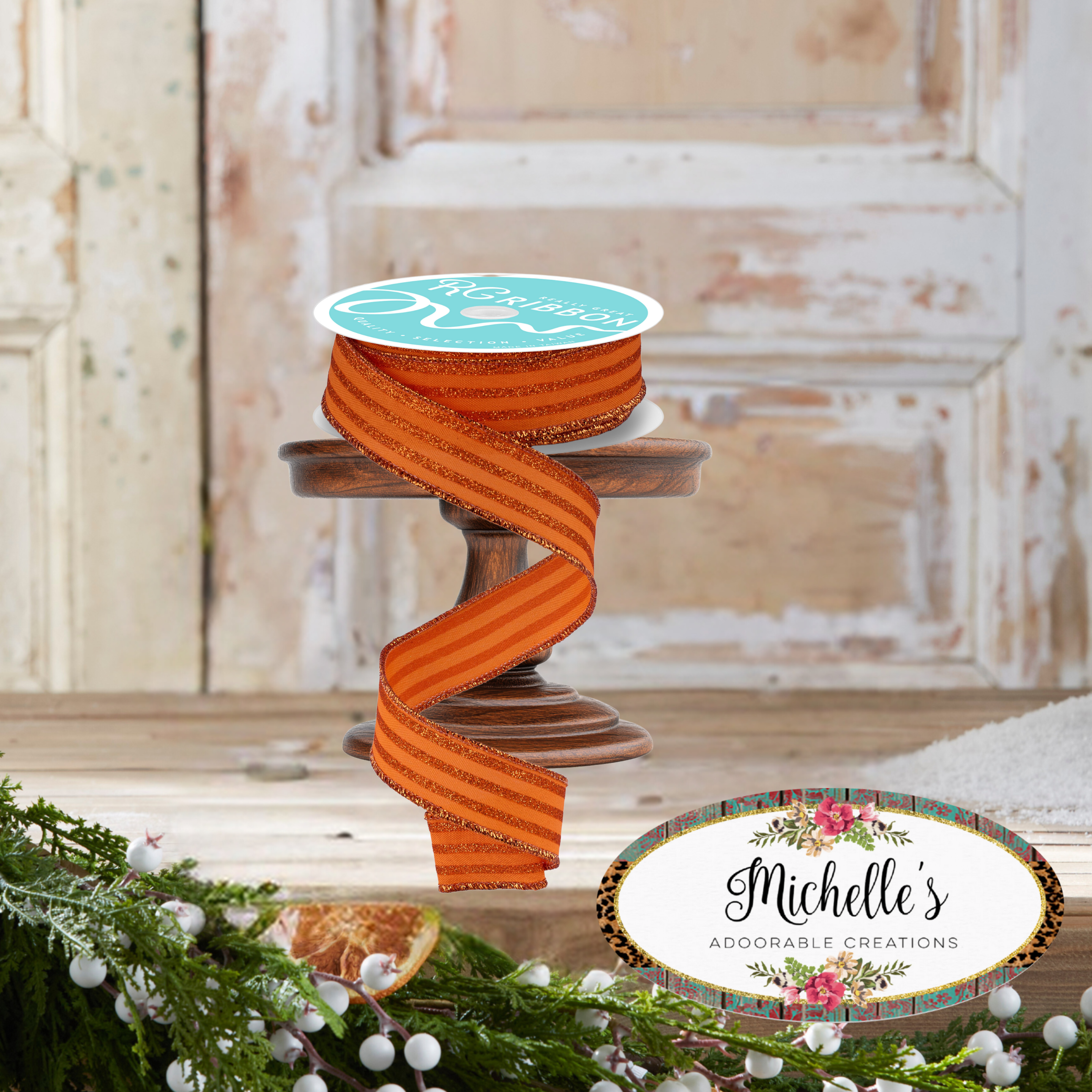 Shop For 7/8" Glitter Vertical Stripe Ribbon: Orange (10 Yards)