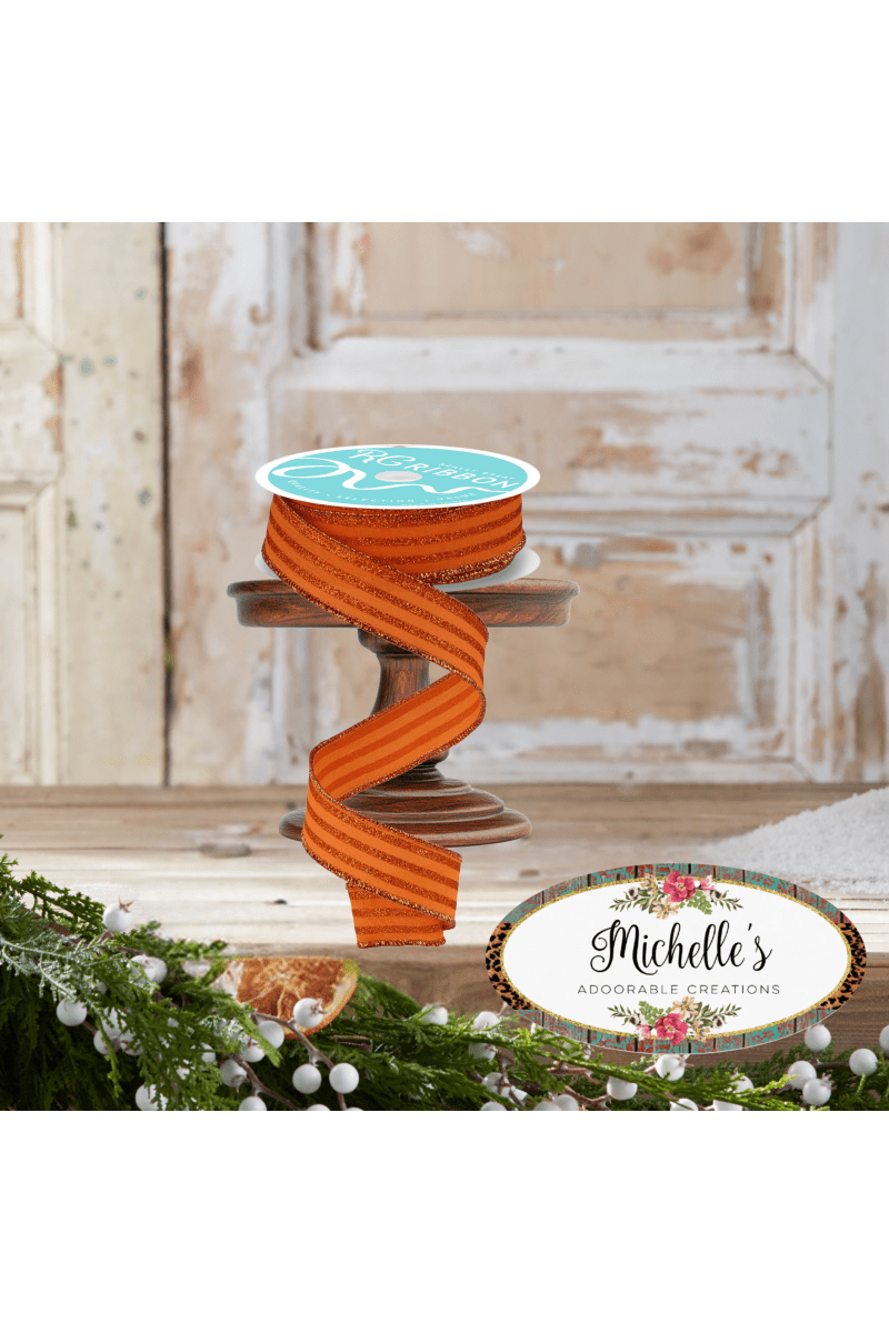 Shop For 7/8" Glitter Vertical Stripe Ribbon: Orange (10 Yards)