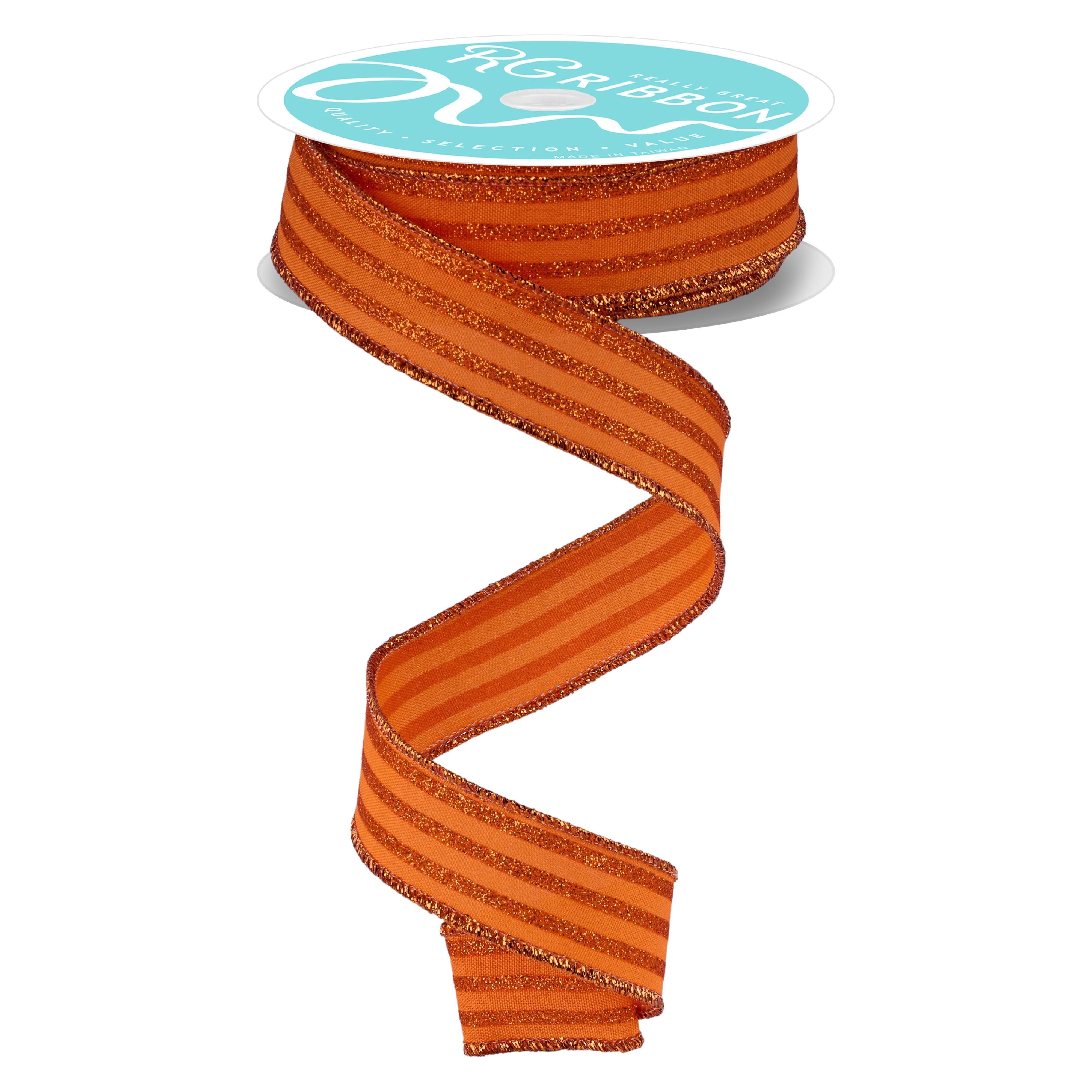 Shop For 7/8" Glitter Vertical Stripe Ribbon: Orange (10 Yards)