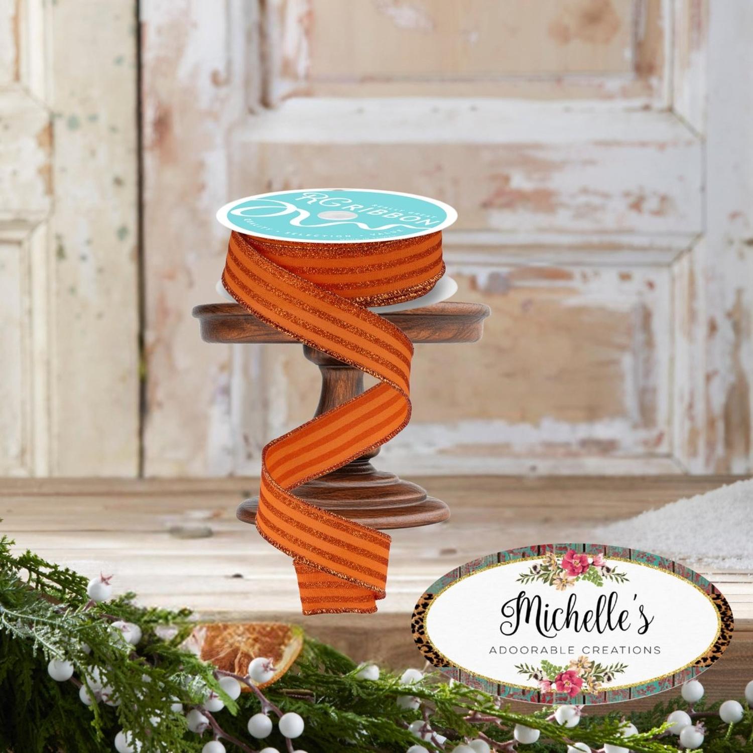7/8" Glitter Vertical Stripe Ribbon: Orange (10 Yards)