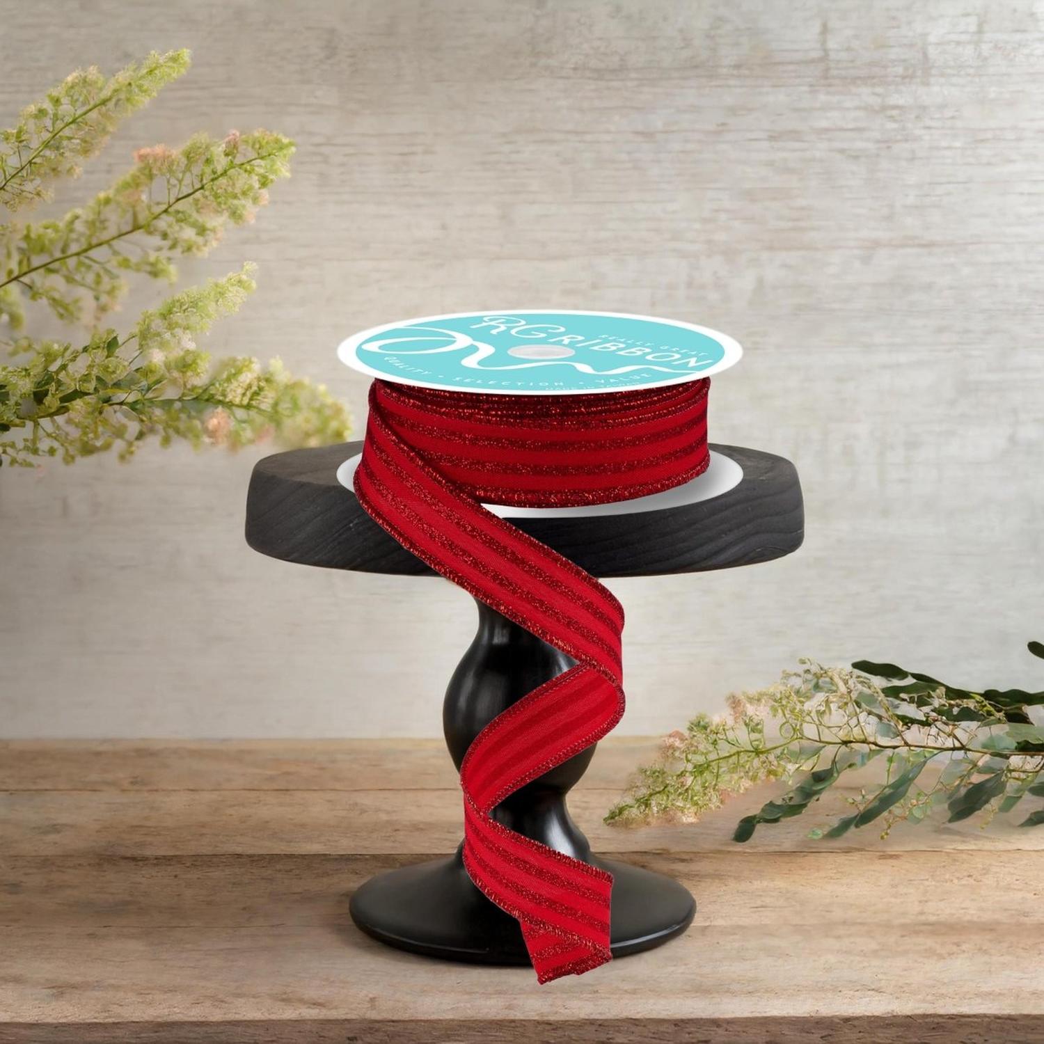 Shop For 7/8" Glitter Vertical Stripe Ribbon: Red (10 Yards)