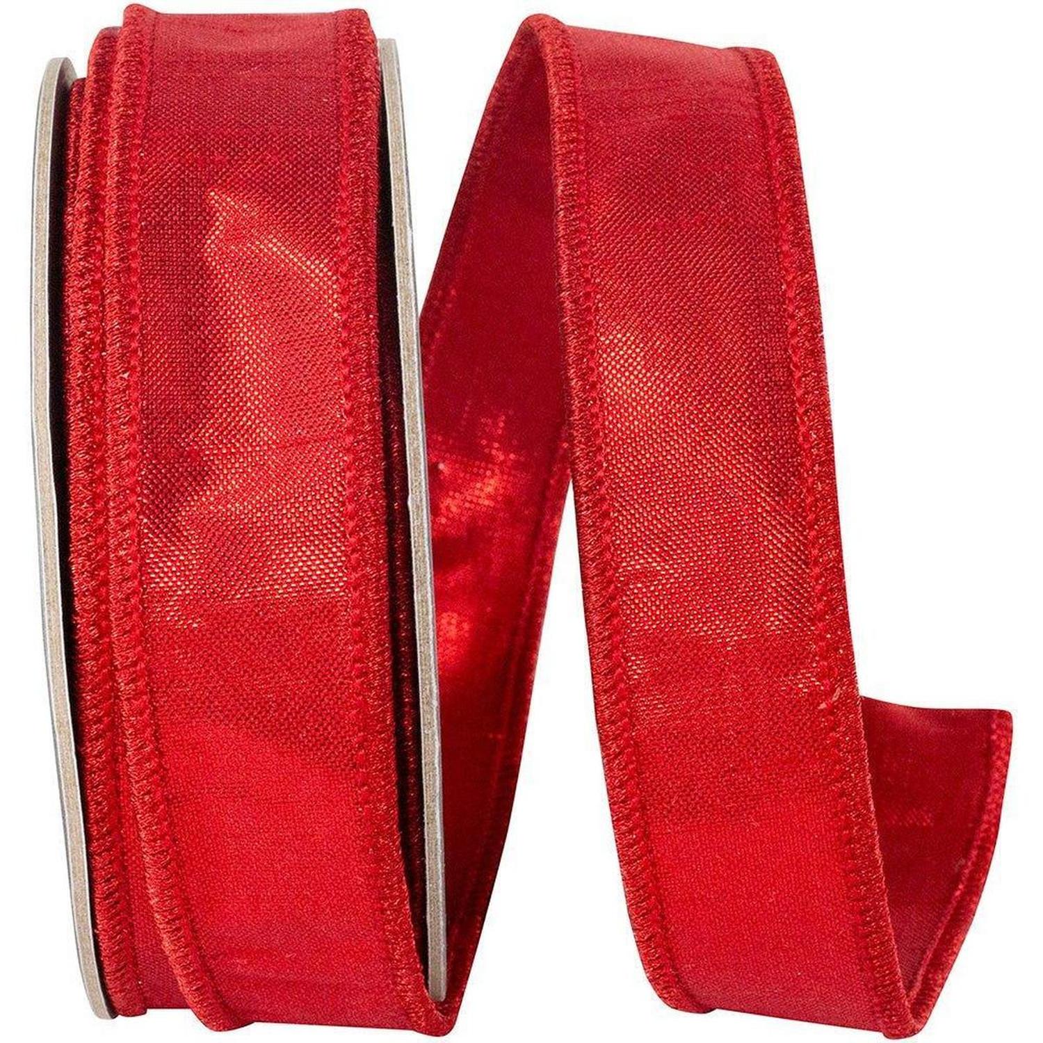 7/8 inch Metallic Dupioni Ribbon: Red (10 Yards)