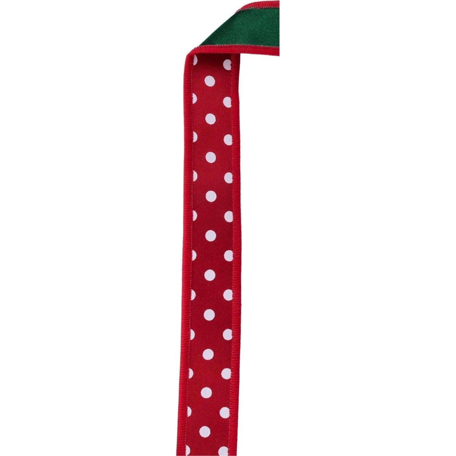 7/8" Small Polka Dot Fused Ribbon: Green/Red (10 Yards)