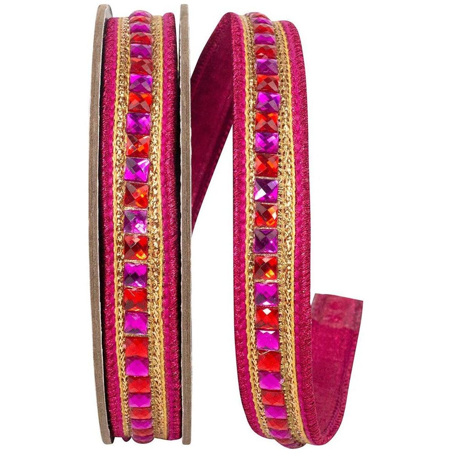 7/8" Sumptuous Jewel Accent Ribbon: Red/Fuchsia (5 Yards)