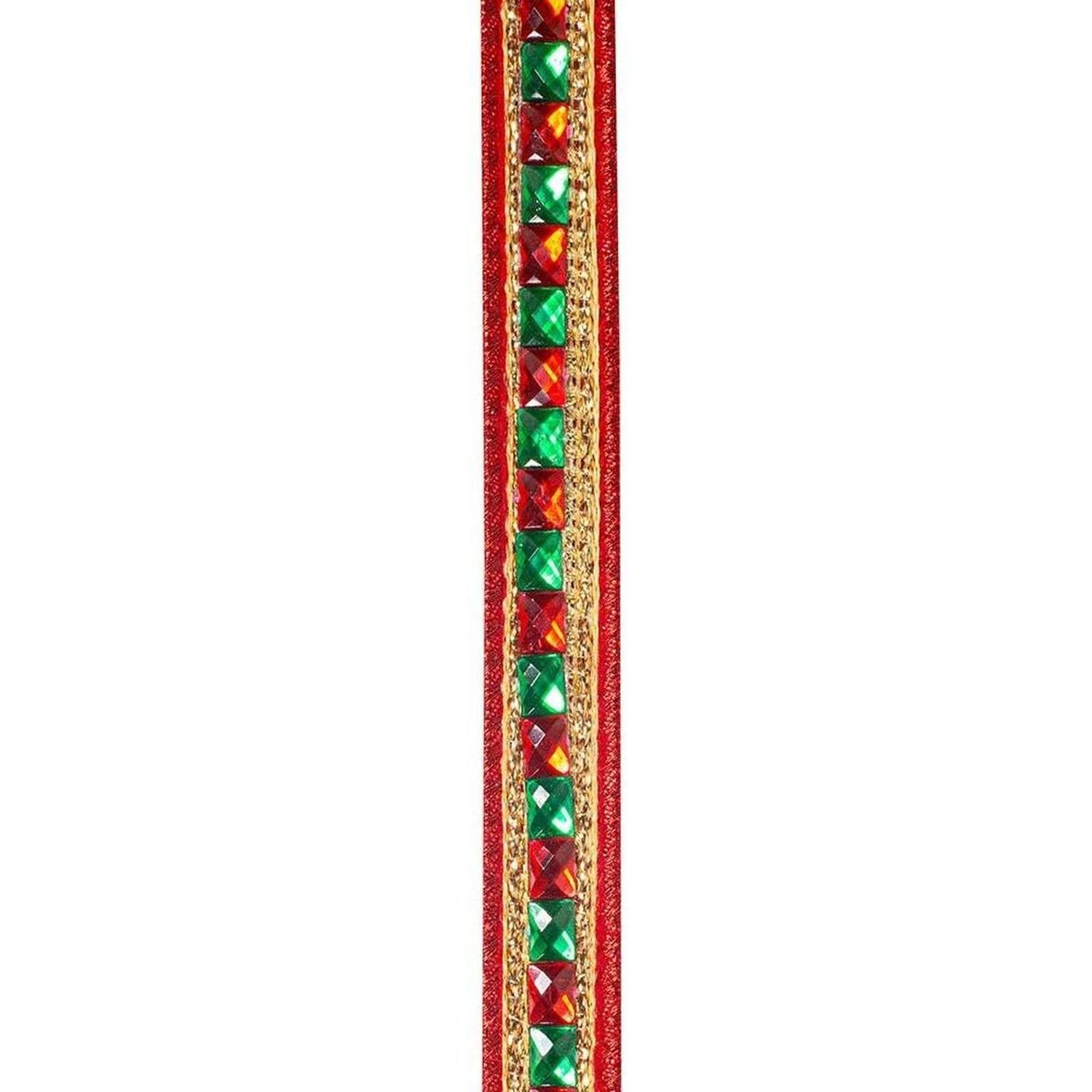 7/8" Sumptuous Jewel Accent Ribbon: Red/Green (5 Yards)