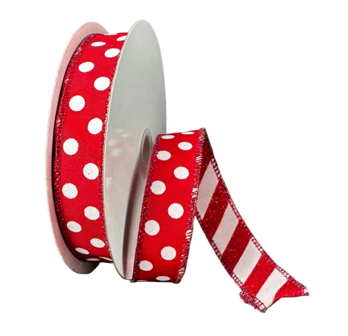 Shop For 7/8in Double Sided Polka Dot Stripe Ribbon: Red/White (10 Yards)